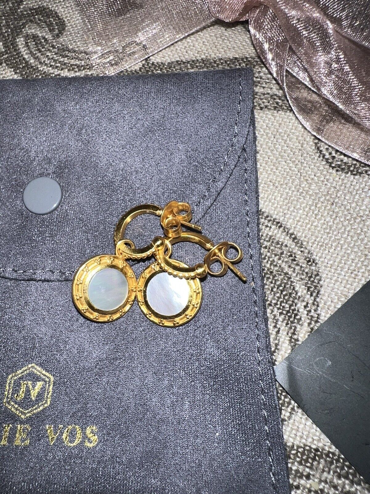 Julie Vos Pearl & 24k Gold Plated Hoop & Charm Earrings REVERSIBLE