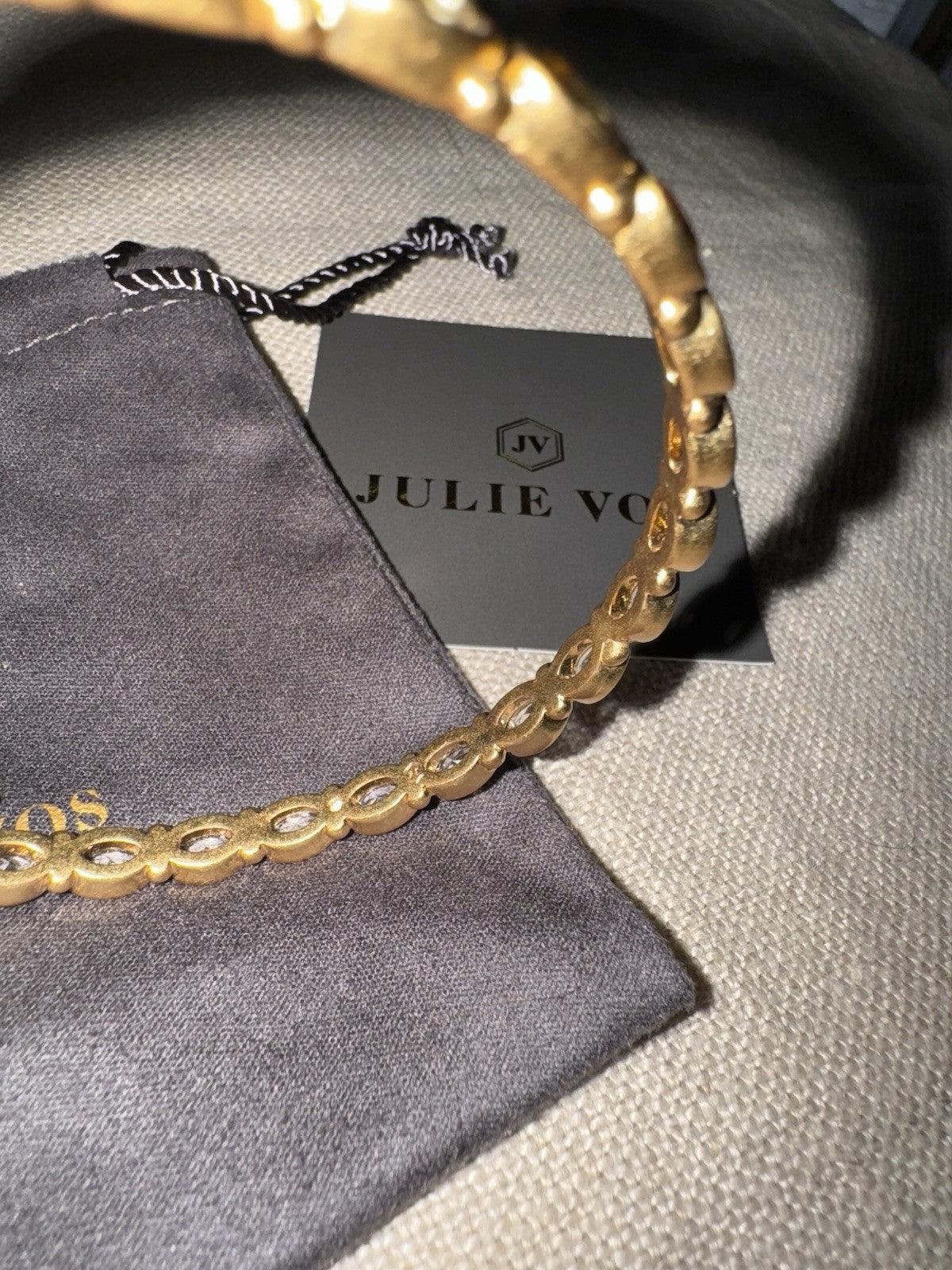 Julie Vos Bracelet 24K Gold Plated Clear Crystal Bangle Sz Medium Stacking Julie Vos