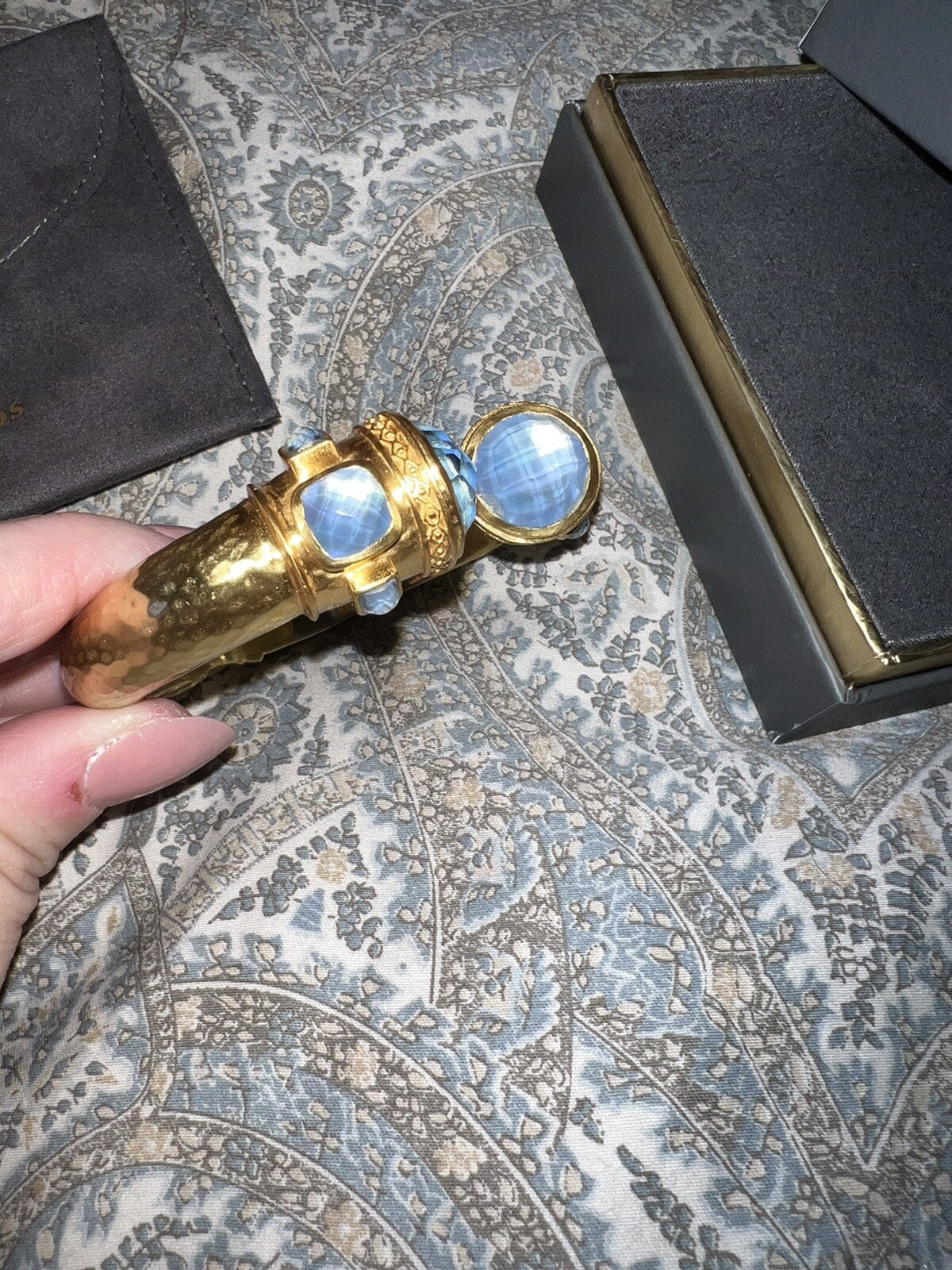 Julie Vos Statement Hinged Bangle Bracelet Cuff Light Blue Iridescent Julie Vos