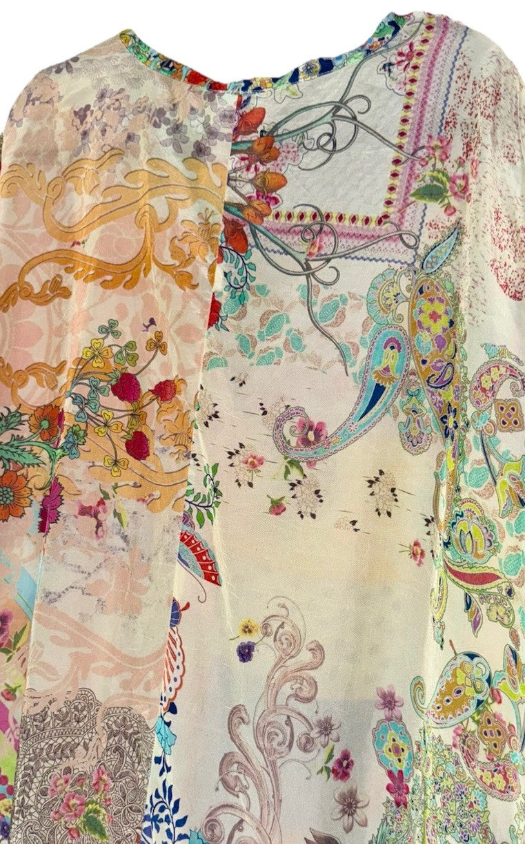 Johnny Was 3X Plus Button Up Shirt Dress Silky Tunic Kimono Patchwork Pattern Johnny Was