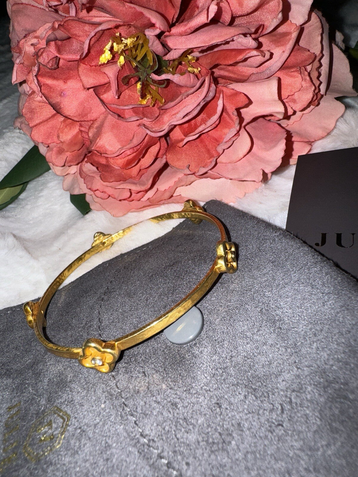 Julie Vos Sz Small Five Station CZ Cross Bangle Bracelet 24k Plated RETIRED Julie Vos