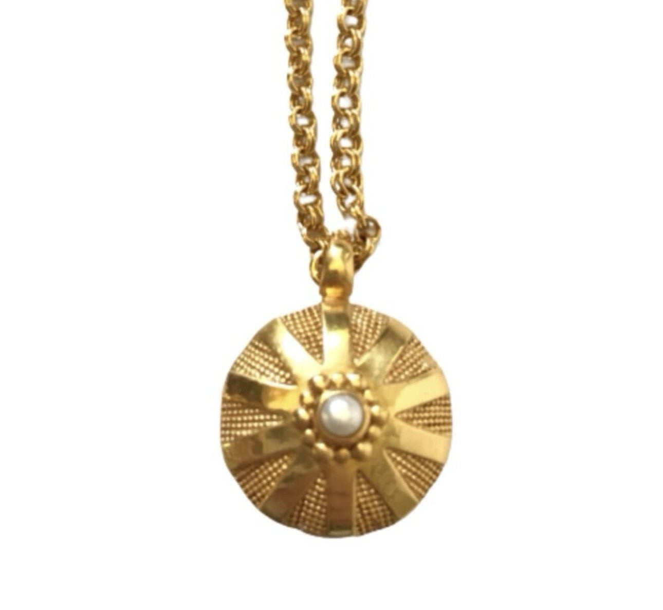 Julie Vos Pearl Statement Necklace Link & 3D Pendant 24k Plated $395 Retail Julie Vos