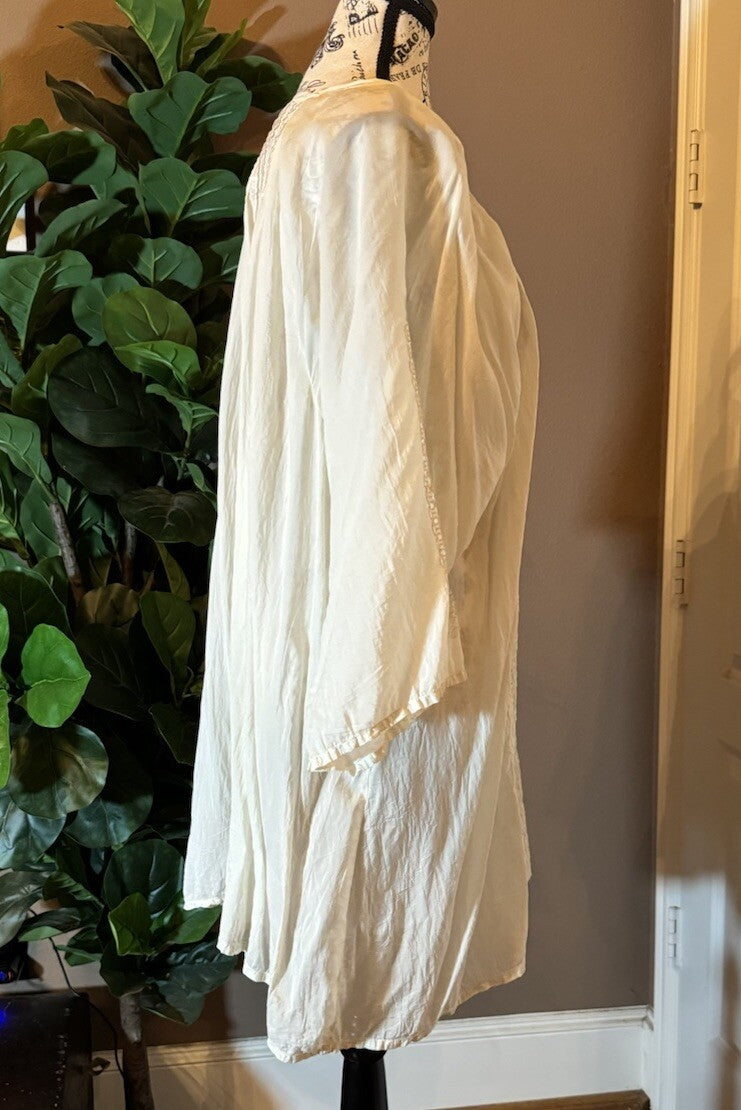 Johnny Was 3X Ivory Long Sleeve Tunic Top Blouse Shirt Off White Eyelet Lace Johnny Was