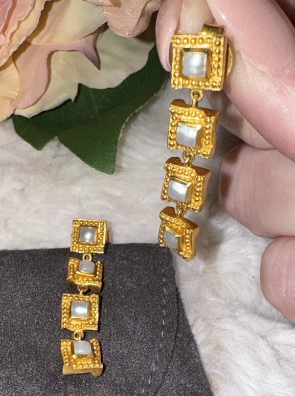 Julie Vos Dangle Drop Pearl Earrings 24k Gold Plated RETIRED Julie Vos