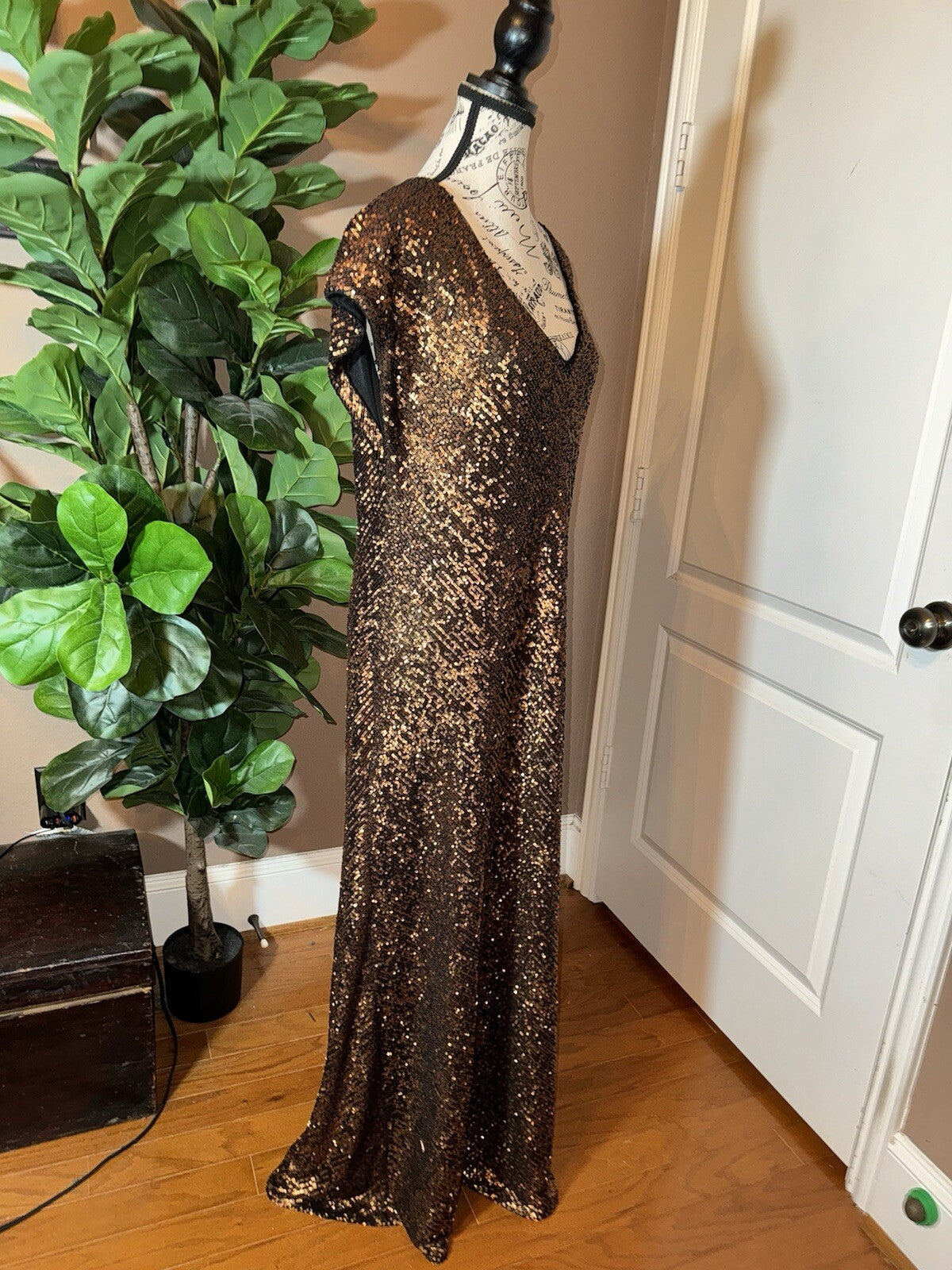 Johnny Was Gold XL Sequin Maxi Dress Long Flowy Mesh Slip Sequins Party Johnny Was