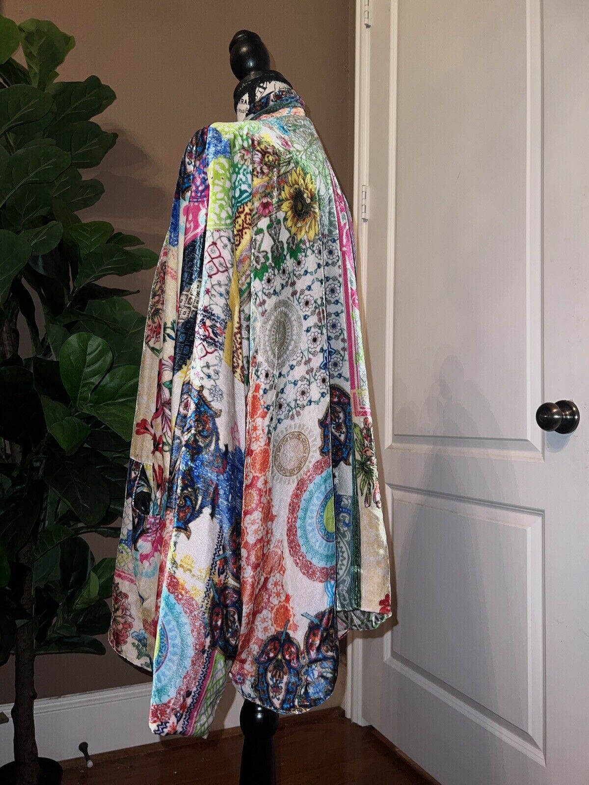 Johnny Was Velvet & Silk Kimono Wrap Sz XL REVERSIBLE Jewel Tones