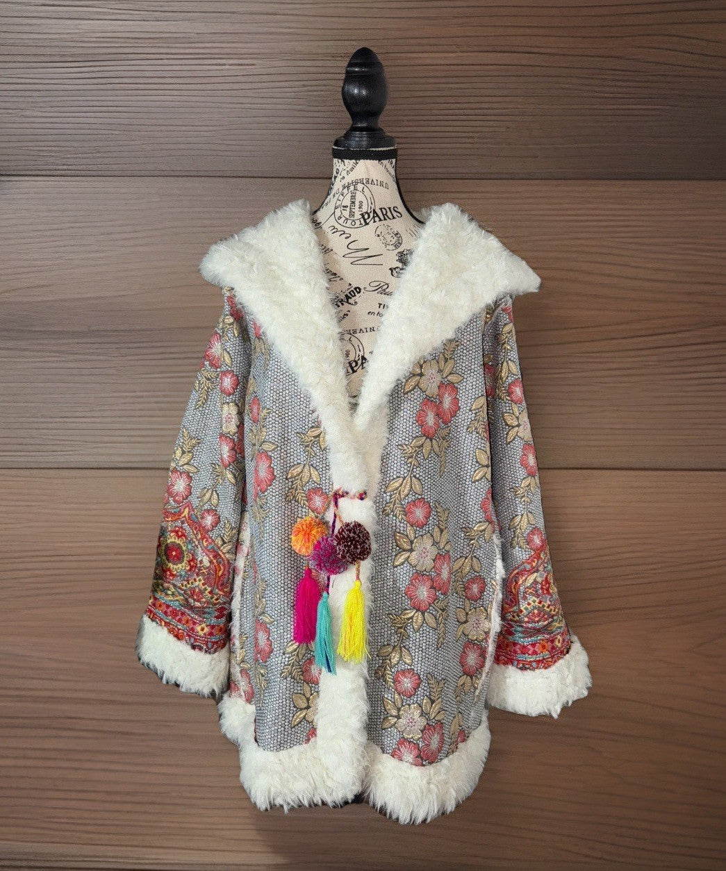 Johnny Was XXL Plus Faux Fur Sherpa Coat Jacket Silver & Pink Shearling Tassels Johnny Was