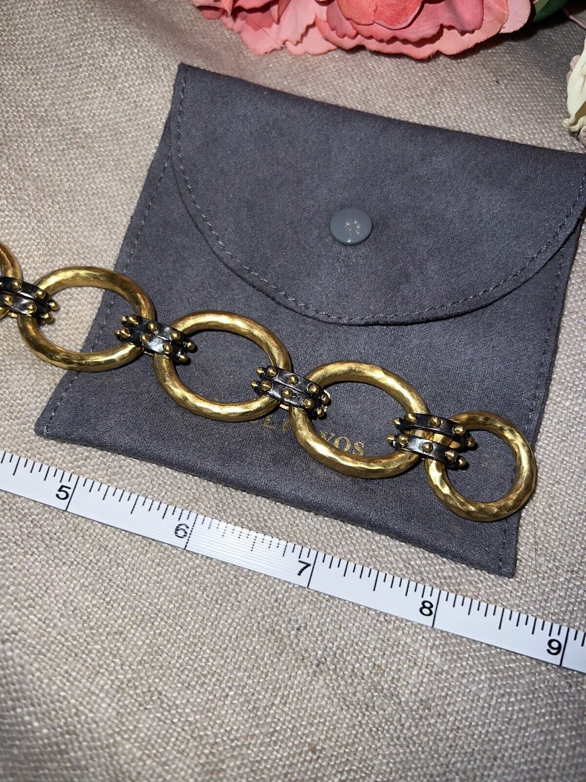 NEW Julie Vos Soho 2 Tone 24k Gold Plated Toggle Chain Link Bracelet NWOT 8.5”