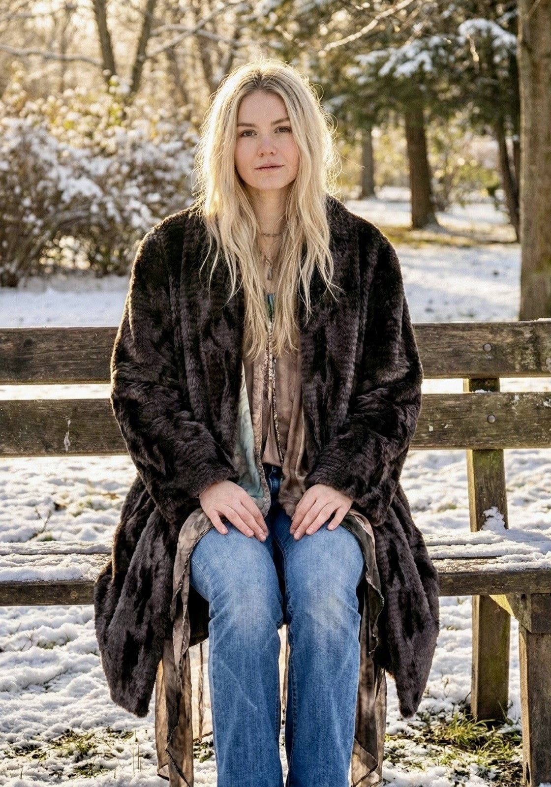 Johnny Was M Brown Faux Fur Coat Jacket Wrap Medium Length  EVERWHERE Johnny Was