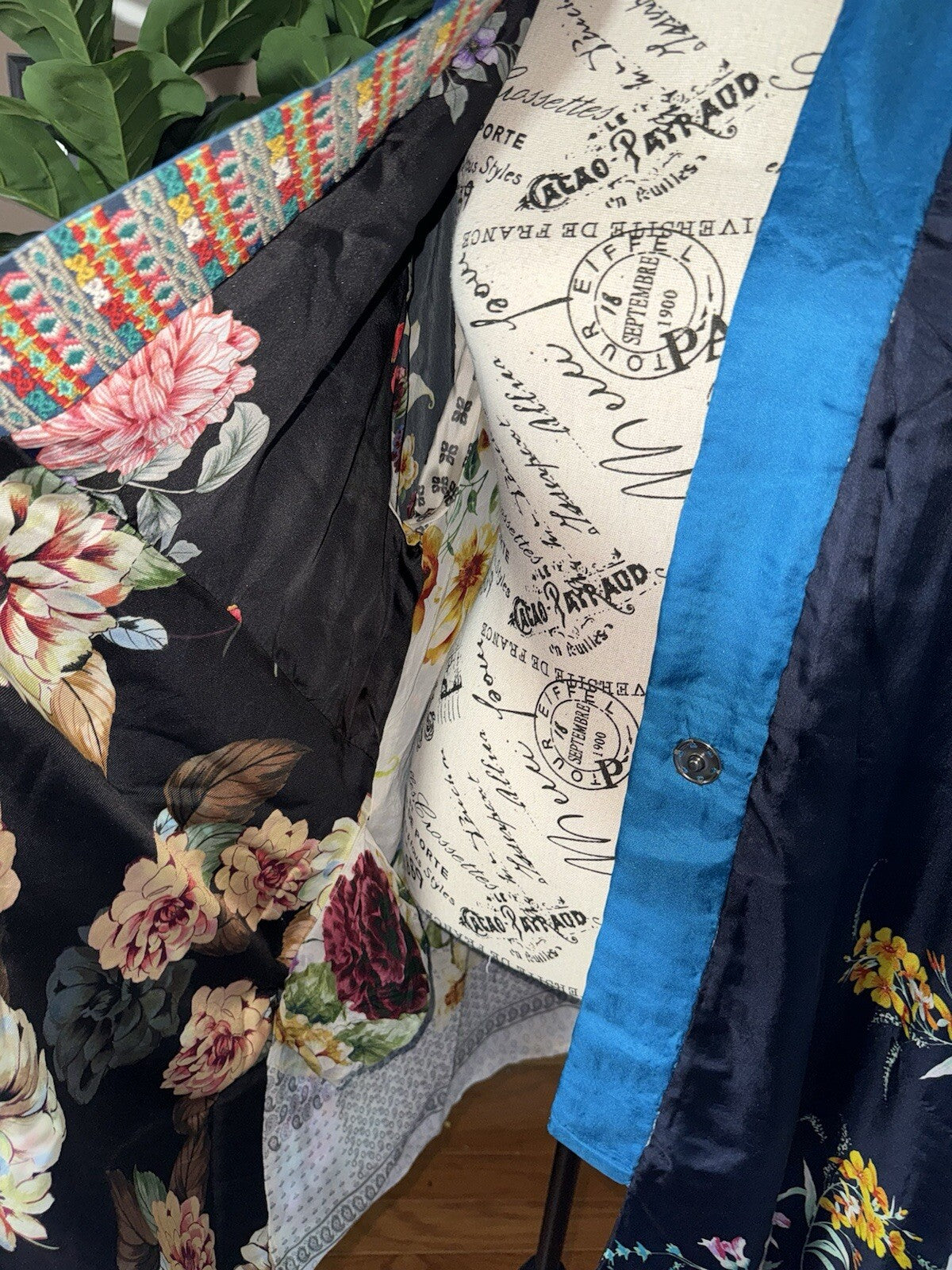 Johnny Was L 100% Silk Kimono Duster REVERSIBLE Embroidered Cardigan Wrap Johnny Was