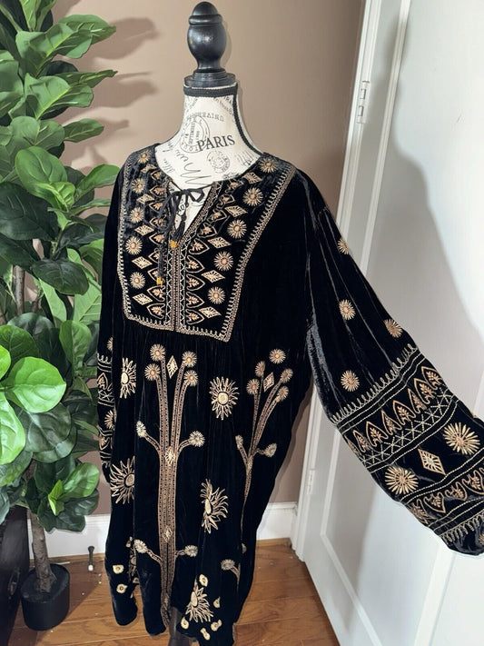 Johnny Was Sz 3X 3XL Black & Gold Velvet Kimono Mini Dress Or Tunic Top