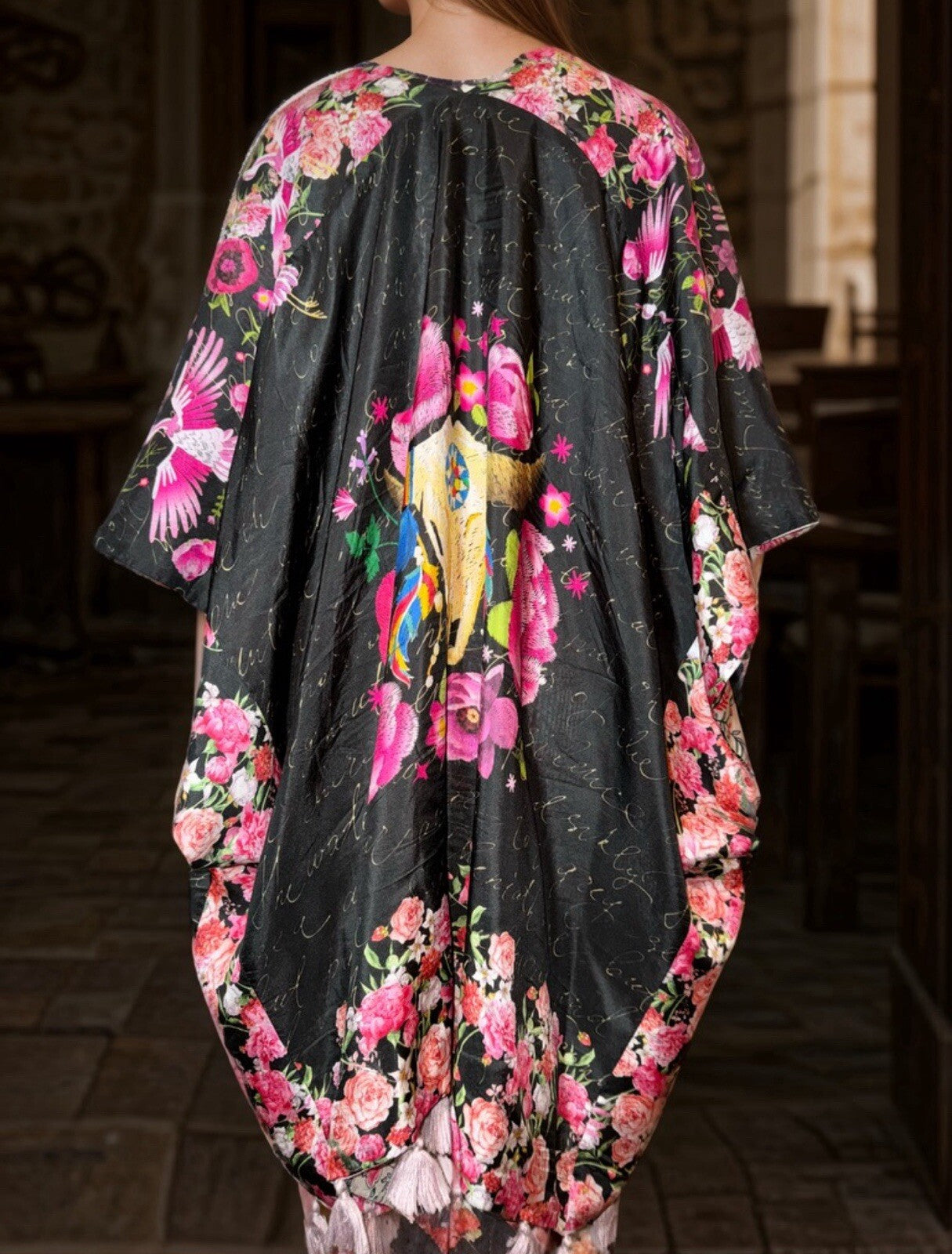 Johnny Was O/S 100% Silk Poncho Wrap Kimono Top Western Texas Native American Johnny Was