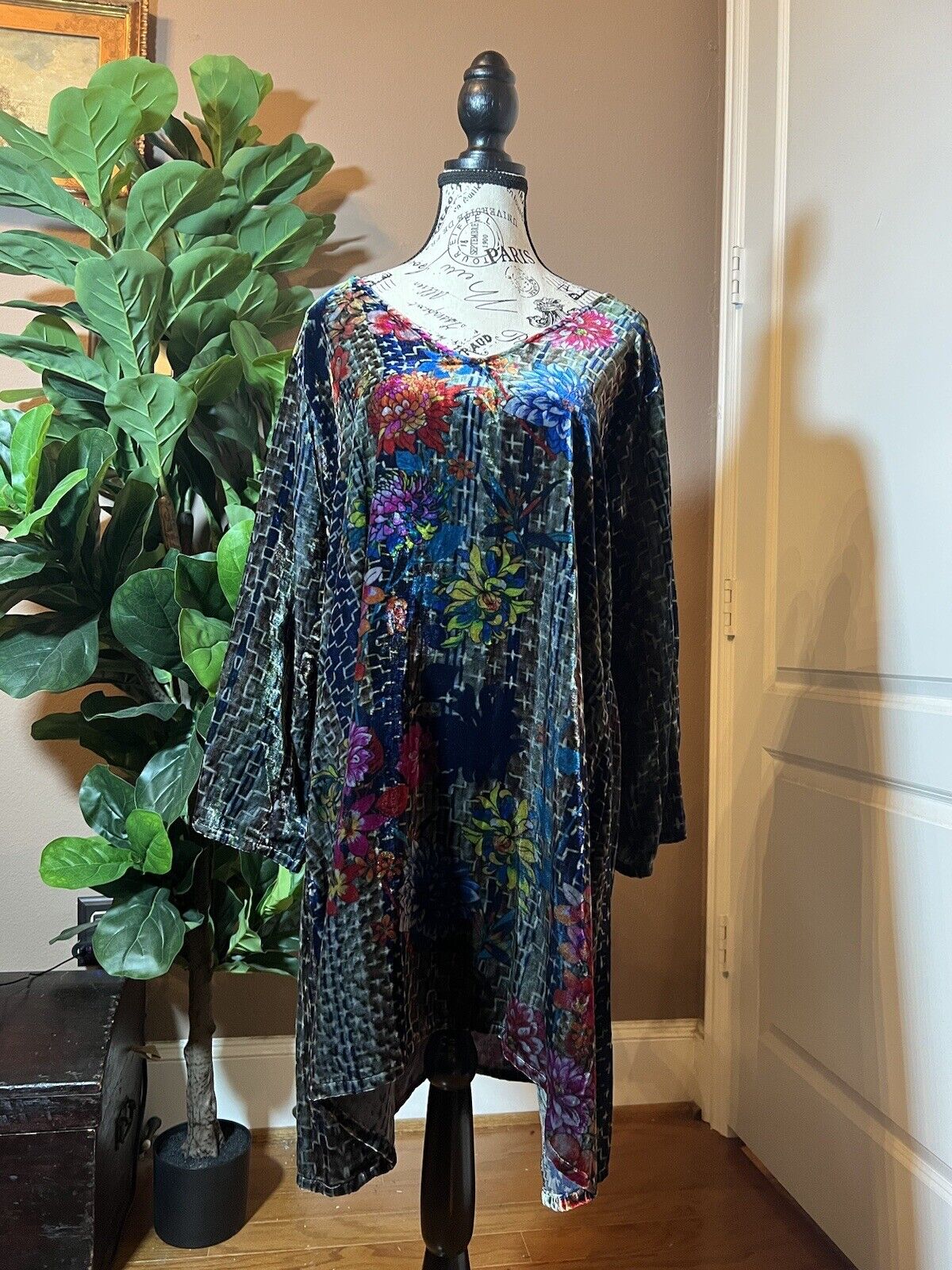 Johnny Was 1X 1XL Velvet Tunic Top Or Mini Dress Jewel Tones  & RICH