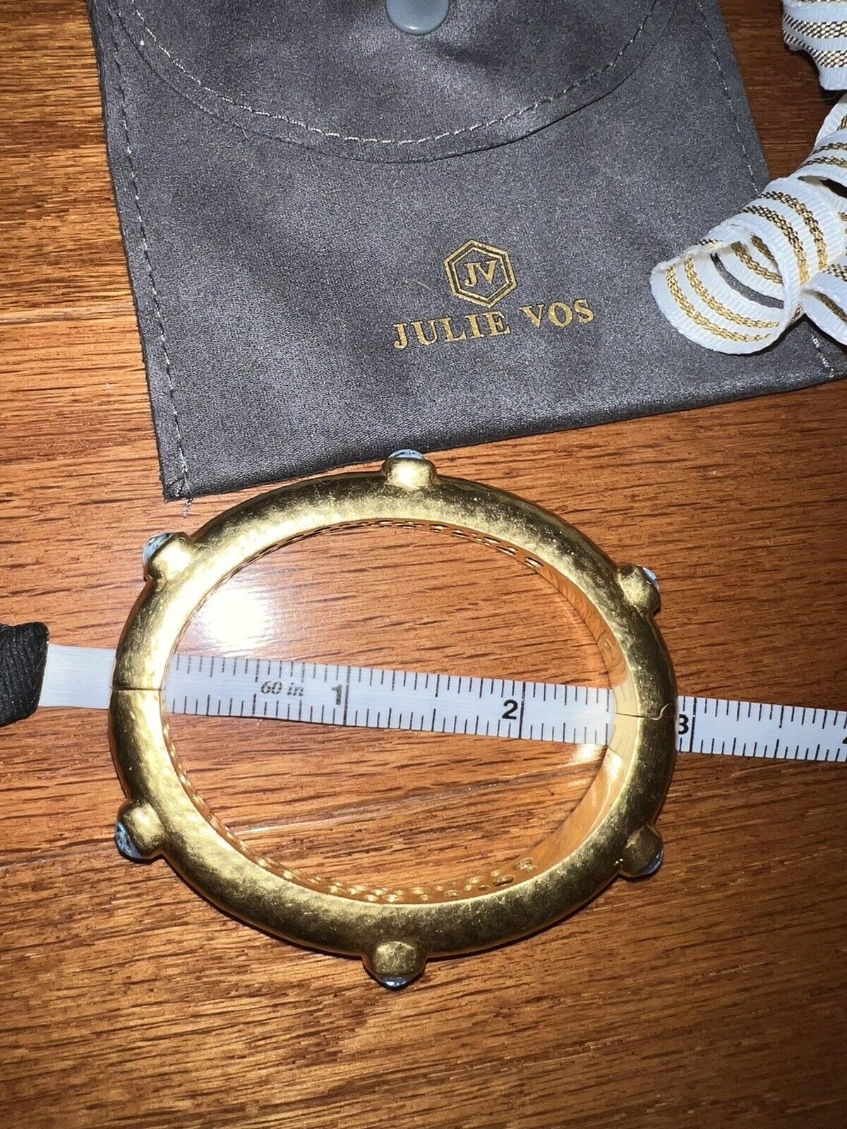 Julie Vos Hinged Bangle Bracelet W/ Light Blue Stones 24k Gold Plate