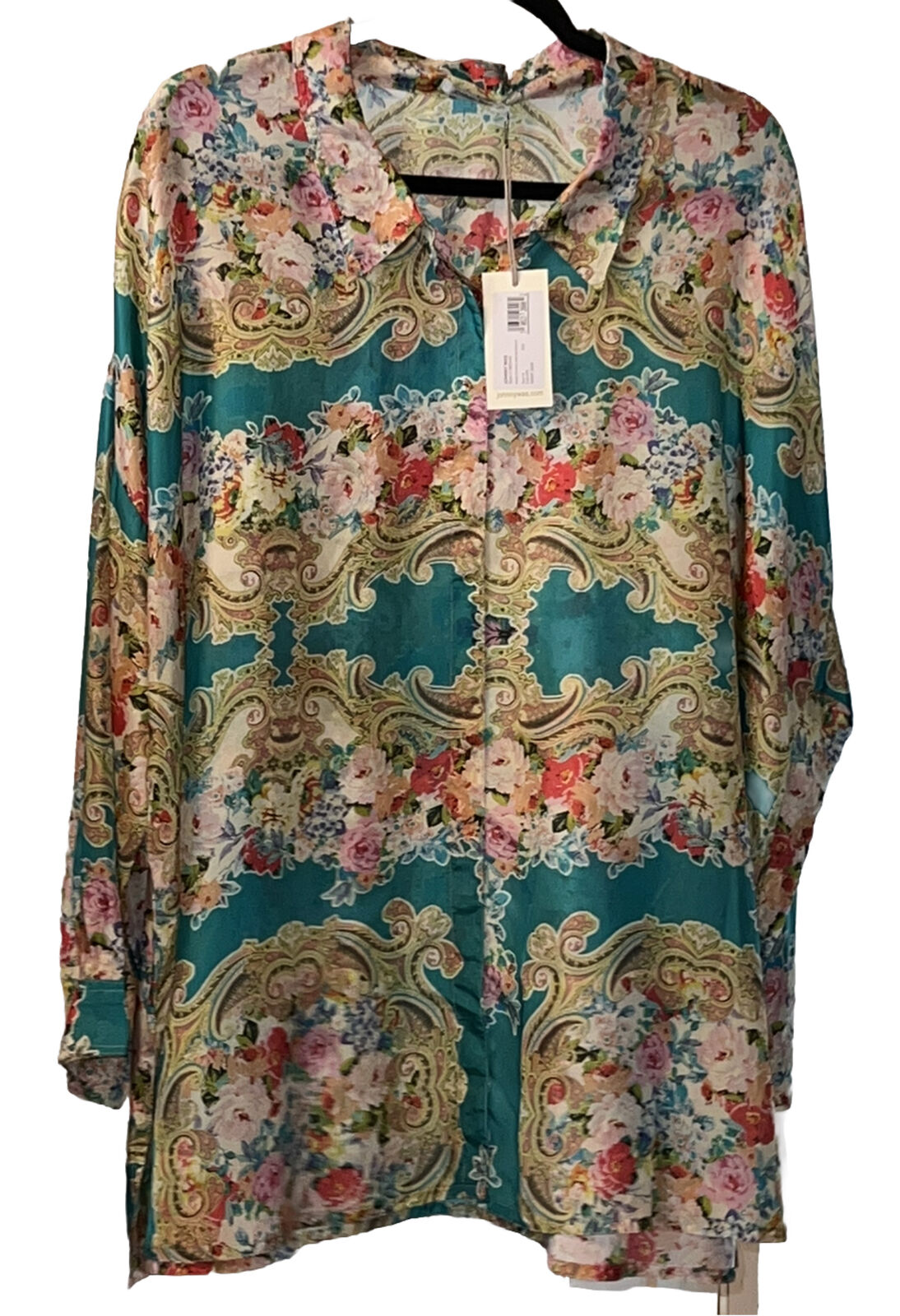 Johnny Was 100% Silk Button Up Blouse Top Tunic Sz 1X XL