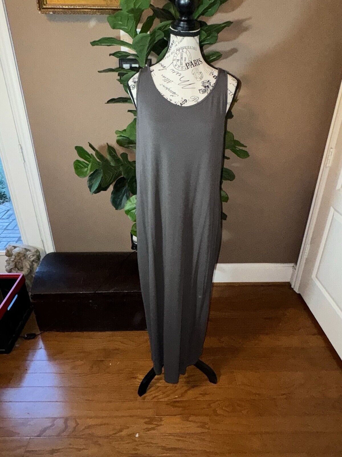 Eileen Fisher Viscose Mushroom Brown Maxi Dress Sz L Large