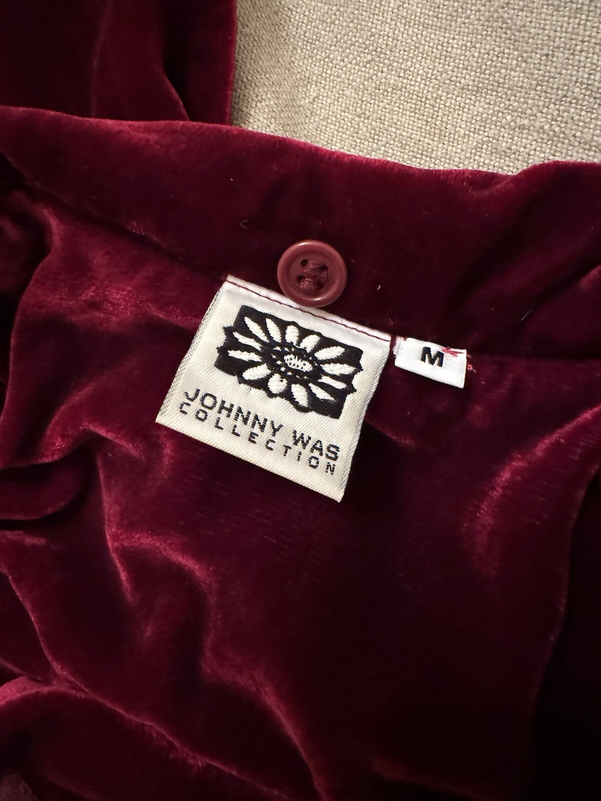 Johnny Was M Medium Red Velvet Tailored Coat Jacket Wrap Dressy & Classic Style Johnny Was