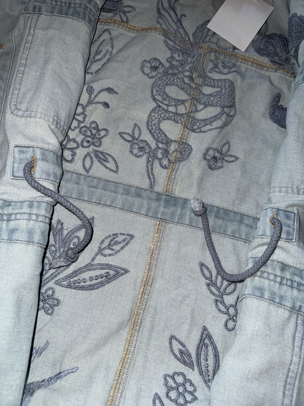 Johnny Was XL Denim Jacket Shacket Coat Embroidered Blue Light Wash Johnny Was