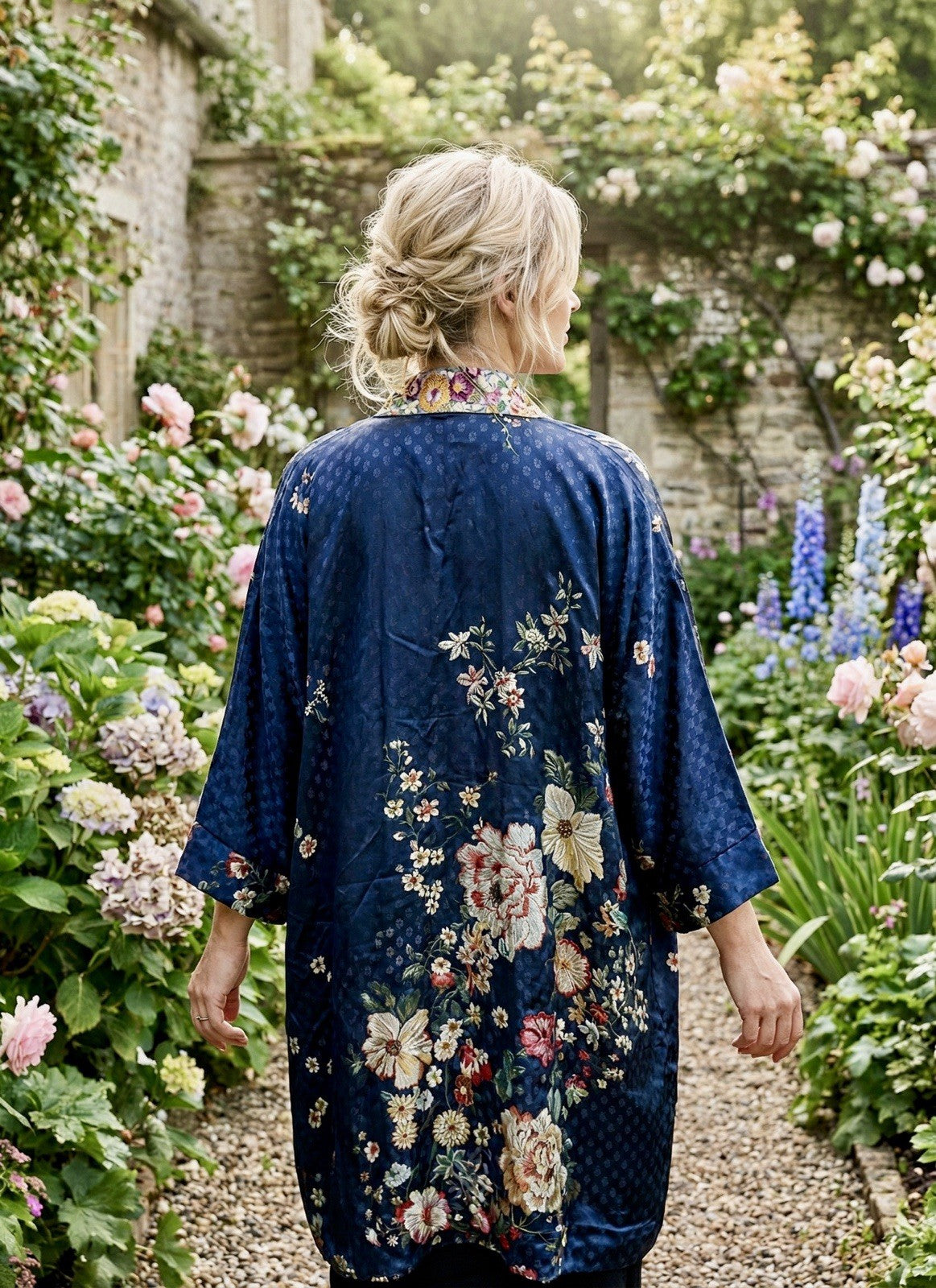 Johnny Was 1X Velvet & Silk Kimono Wrap REVERSIBLE Jewel Tones Floral Jacket Johnny Was