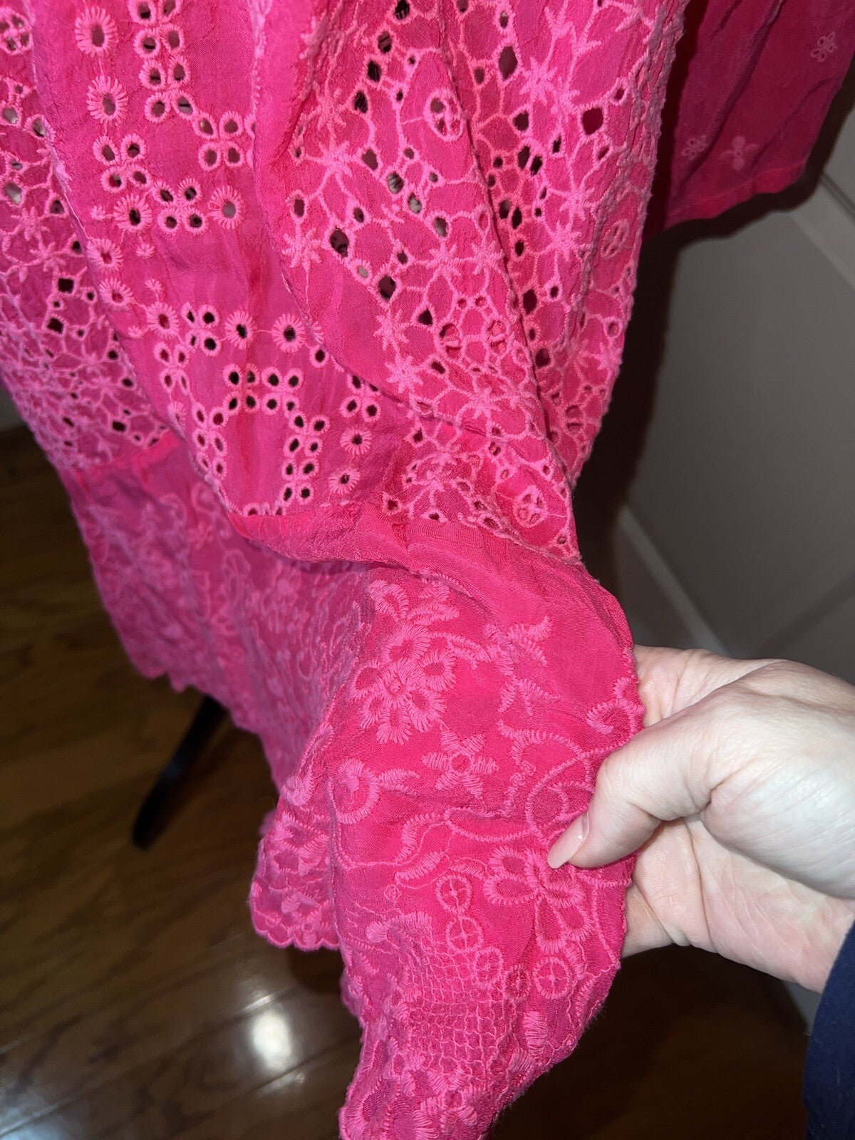 JOHNNY WAS XXL Hot Pink Tunic Top Eyelet Lace Blouse BOHO Shirt Lightweight Cool Johnny Was