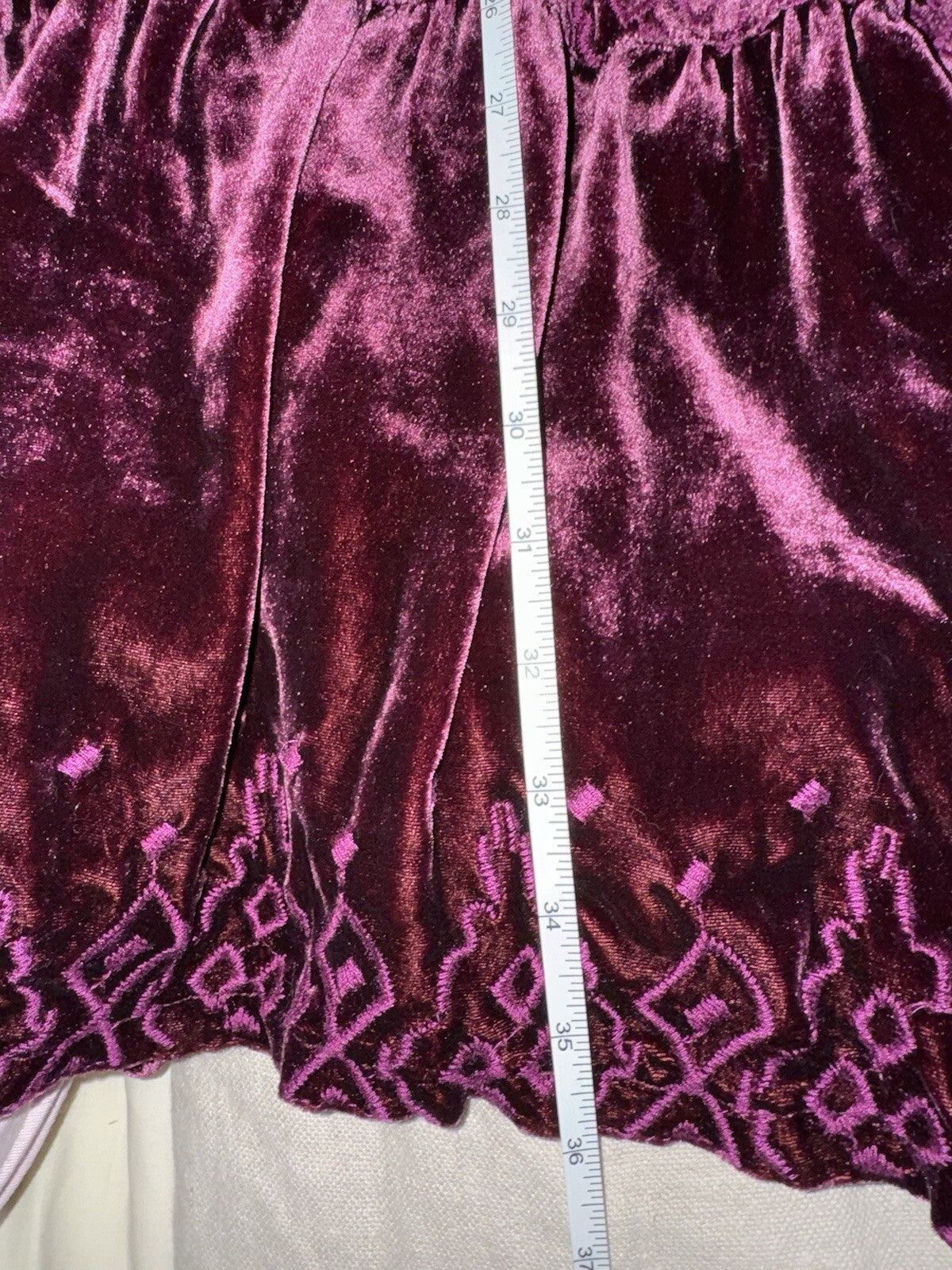 JOHNNY WAS XL VELVET Mini Dress Eggplant Purple Tiered Peasant Top Tassels Johnny Was
