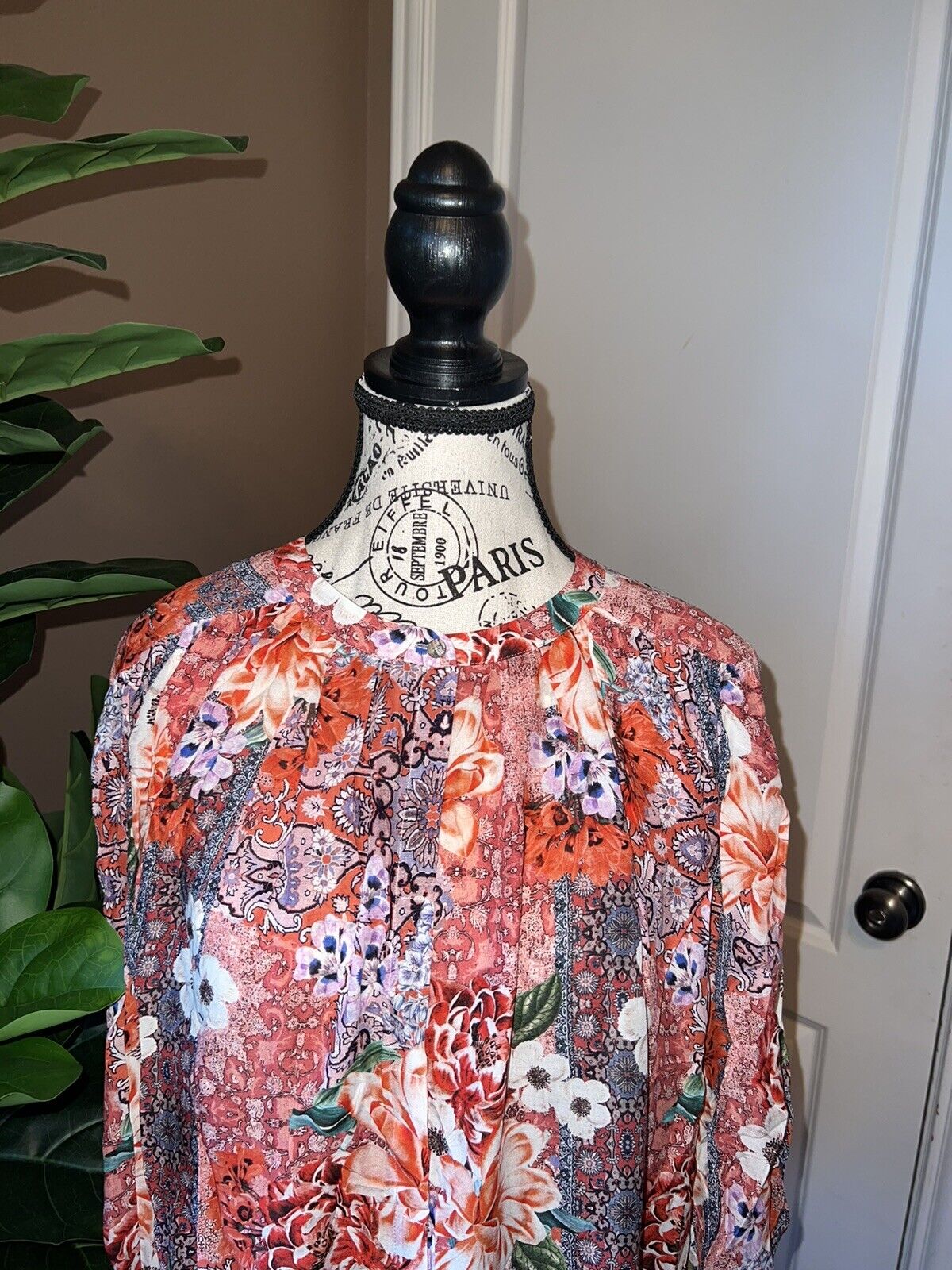 NEW Johnny Was Sz L Large Silky Top Blouse W/ Batwing Kimono Sleeves NWOT