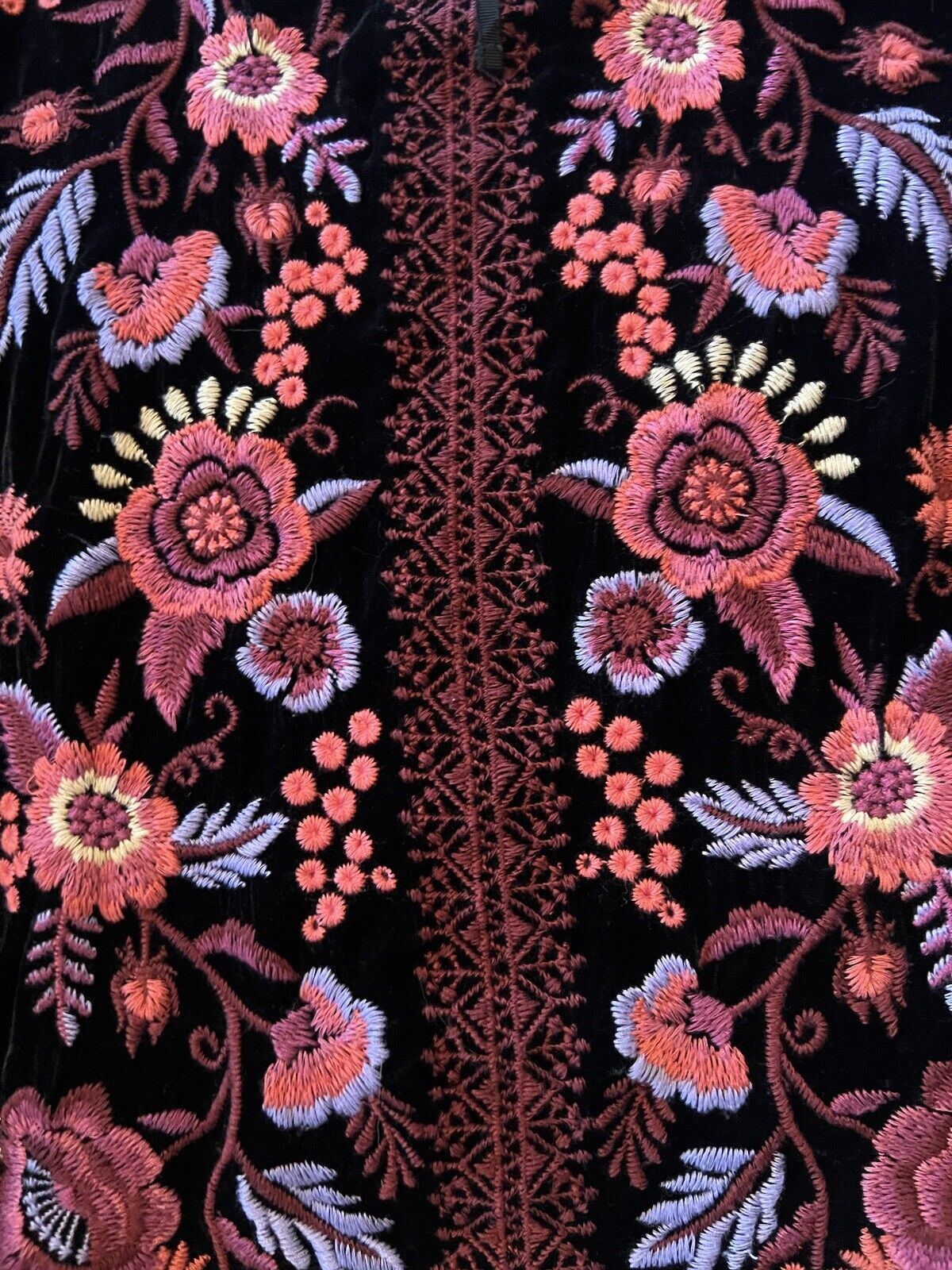 Johnny Was Black & Pink Velvet Heavily Embroidered Tunic Top XL 1X Peasant