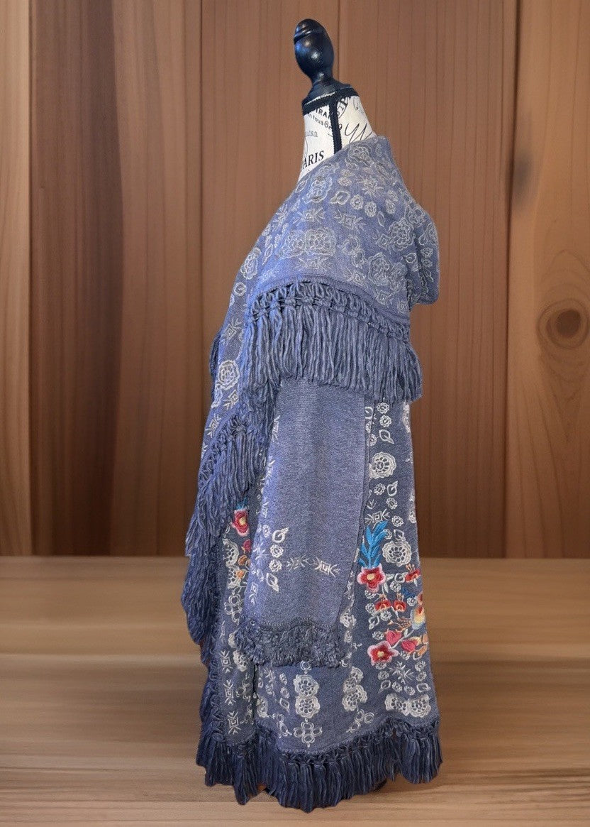 Johnny Was M Sweater Hoodie Coat Jacket Wrap Pockets Fringe Embroidered Johnny Was