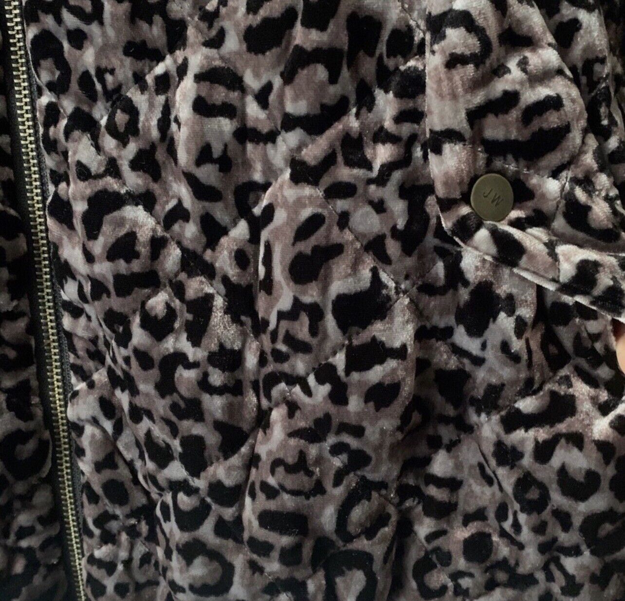 Johnny Was Leopard Velvet Quilted Bomber Jacket Coat Sz XL Silk Interior