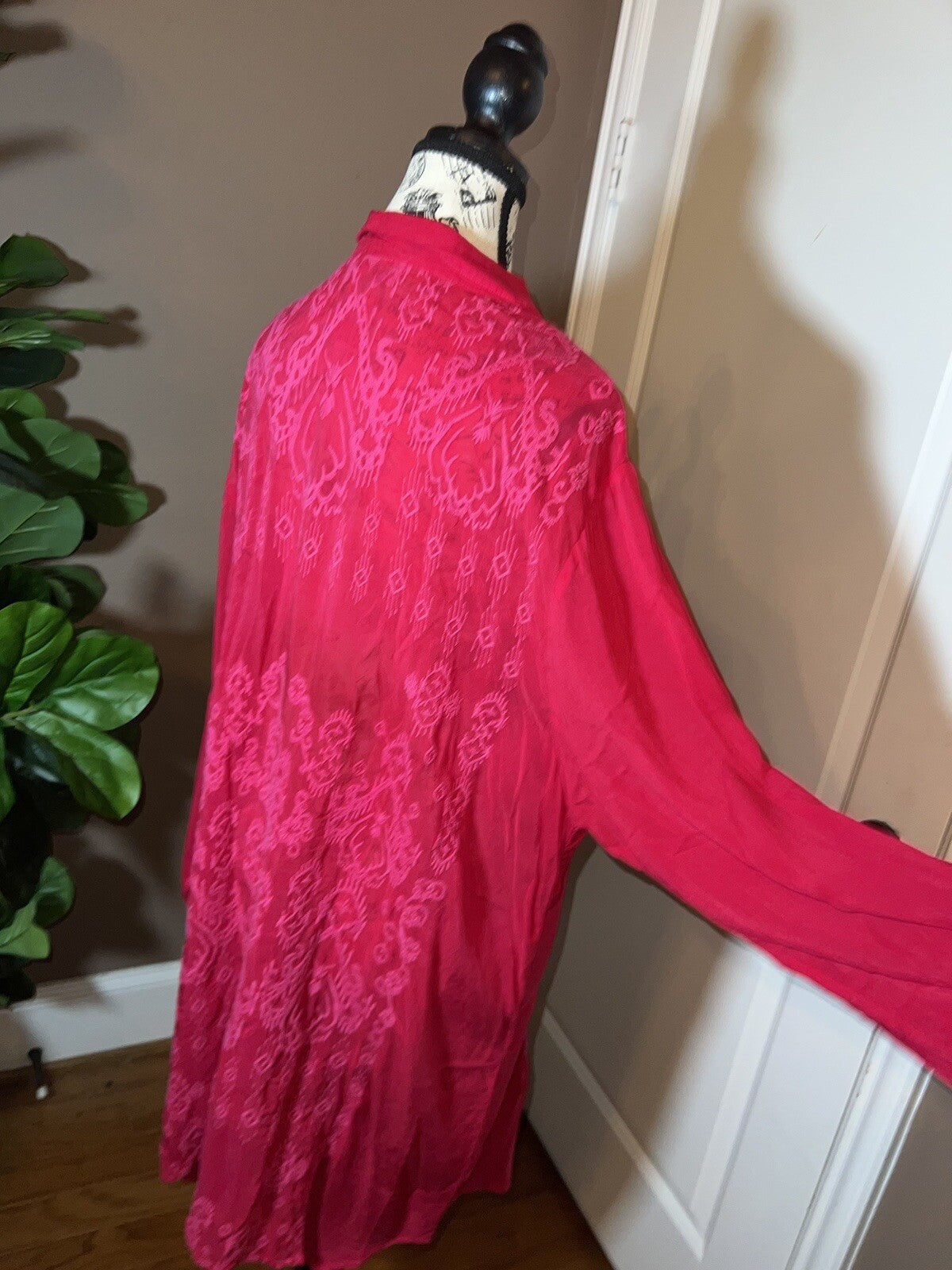 Johnny Was 1X Hot Pink Mini Shift Dress Button Up Shirt Embroidered Tunic Top Johnny Was