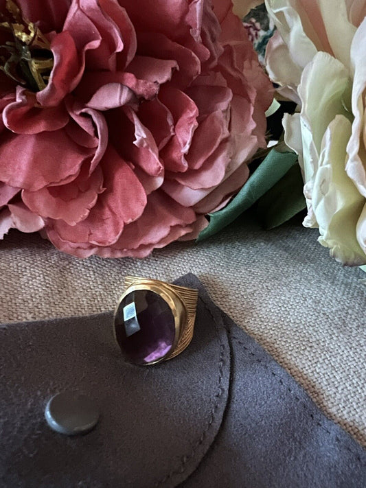 Julie Vos Verona Statement Ring Plum Purple Sz 8 Adjustable 24k Plated