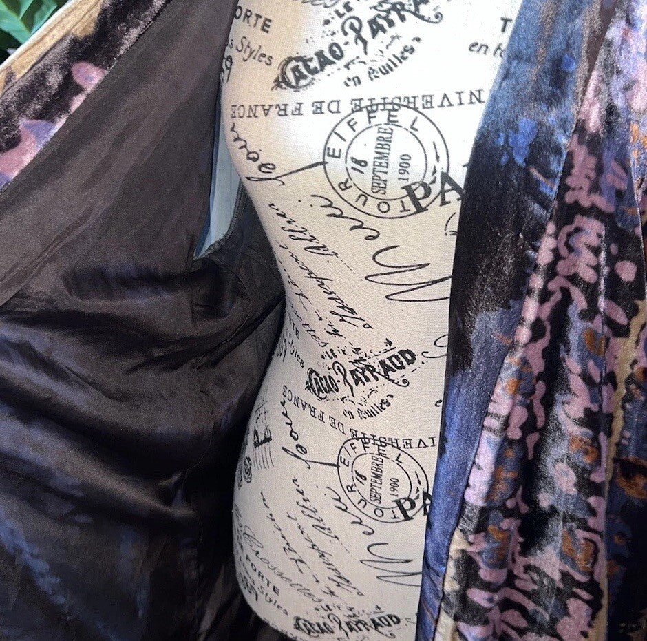 Johnny Was M Velvet Silk Lined Kimono Wrap Jacket Purple Blue Gold Artsy BOHO Johnny Was