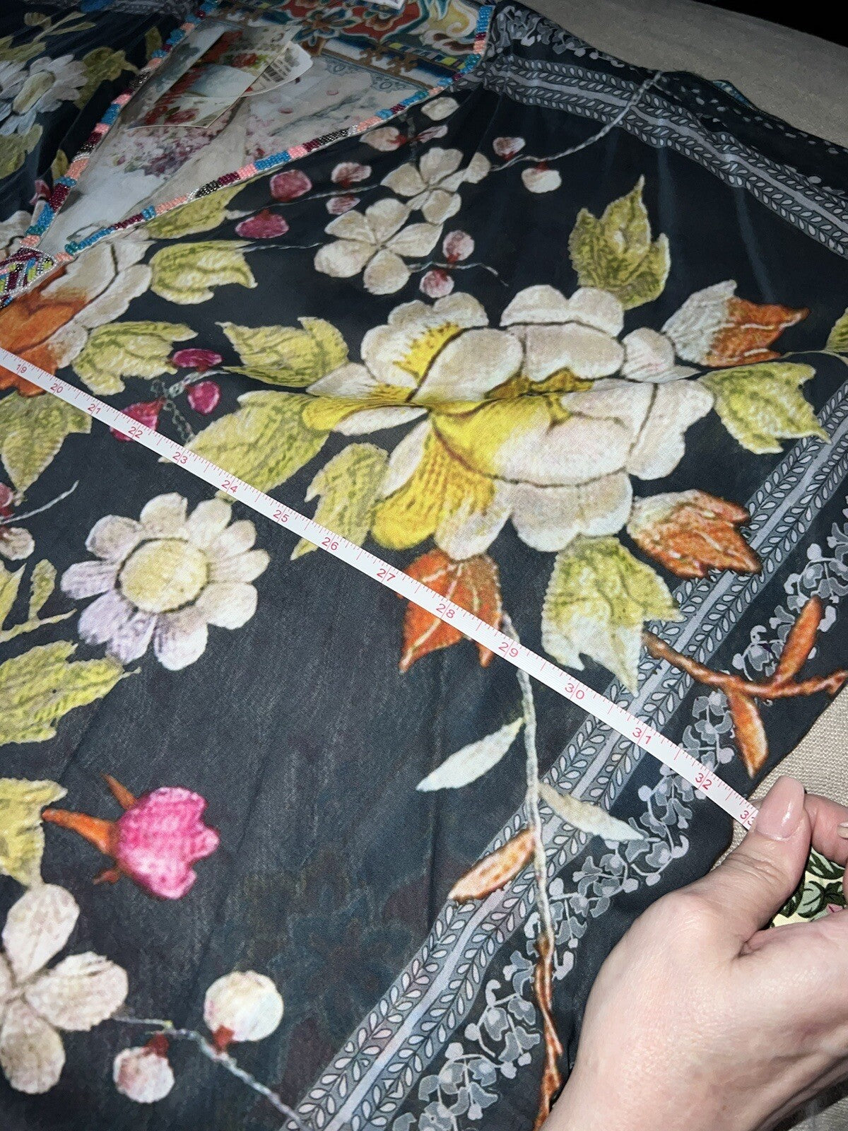 Johnny Was O/S Kimono Wrap Top Cover Up Beautiful Back & Beading Summer One Size Johnny Was