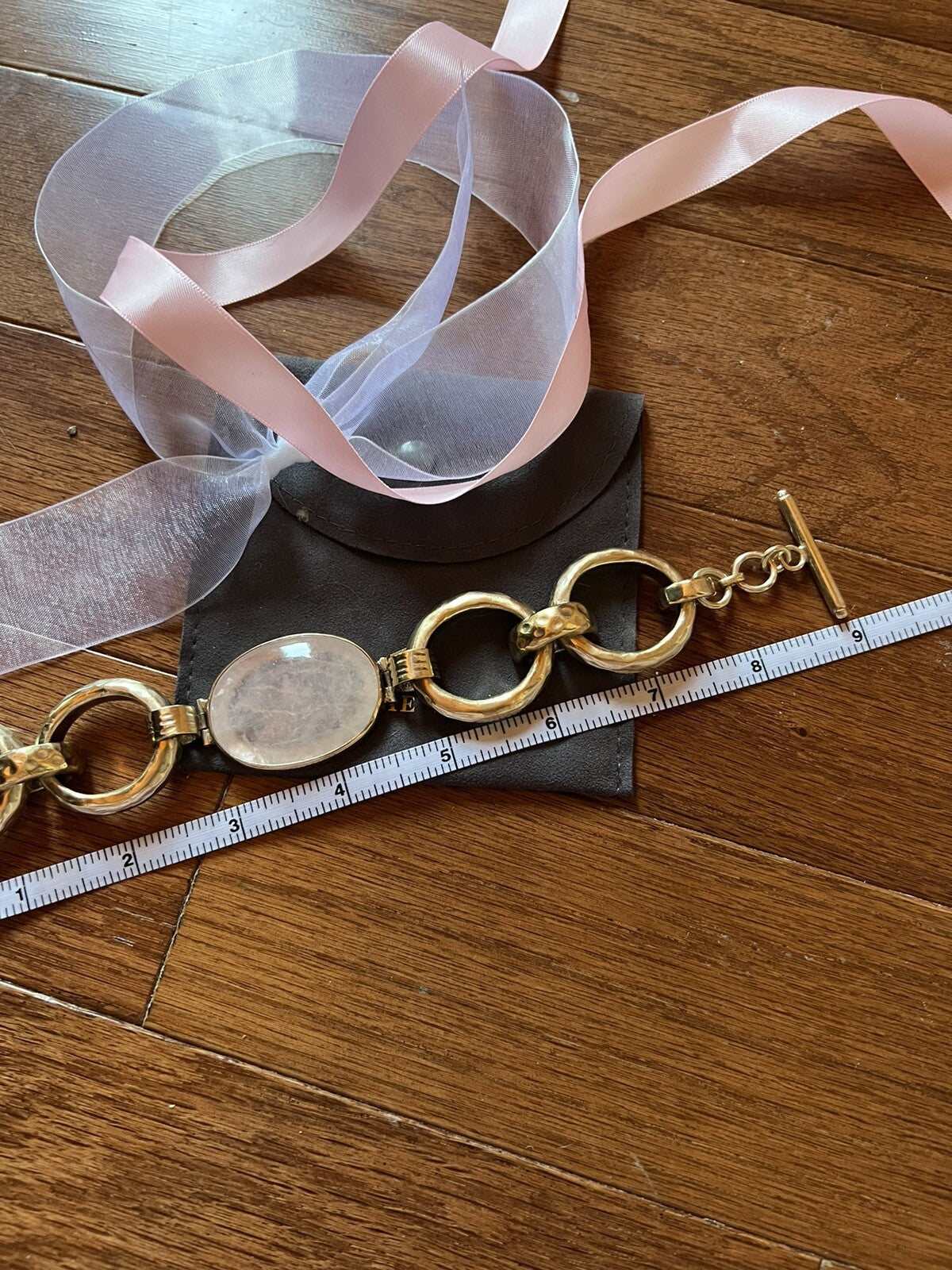 Julie Vos Pink Large Link Bracelet 24K Plate Over 925 Silver Rose Quartz Toggle Julie Vos