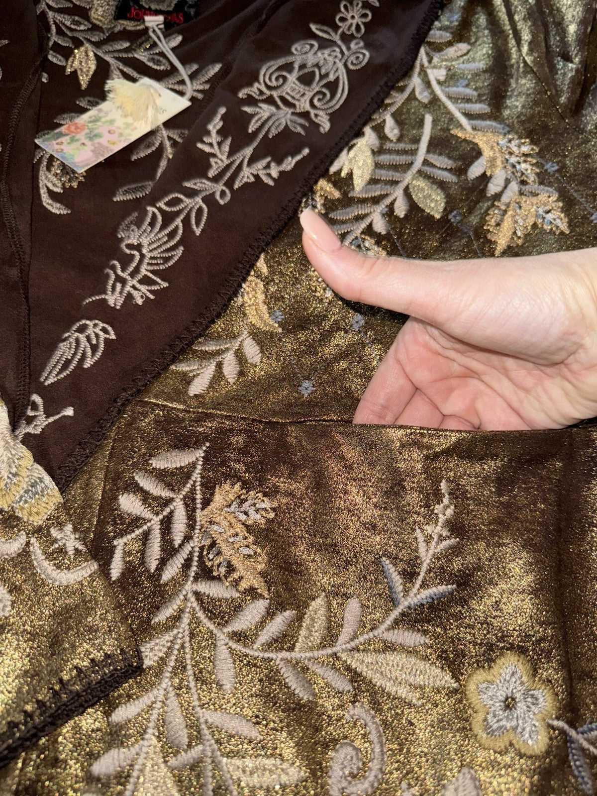 Johnny Was 2X Plus Gold & Brown Metallic Jacket Coat Wrap Sweater BOHO Johnny Was