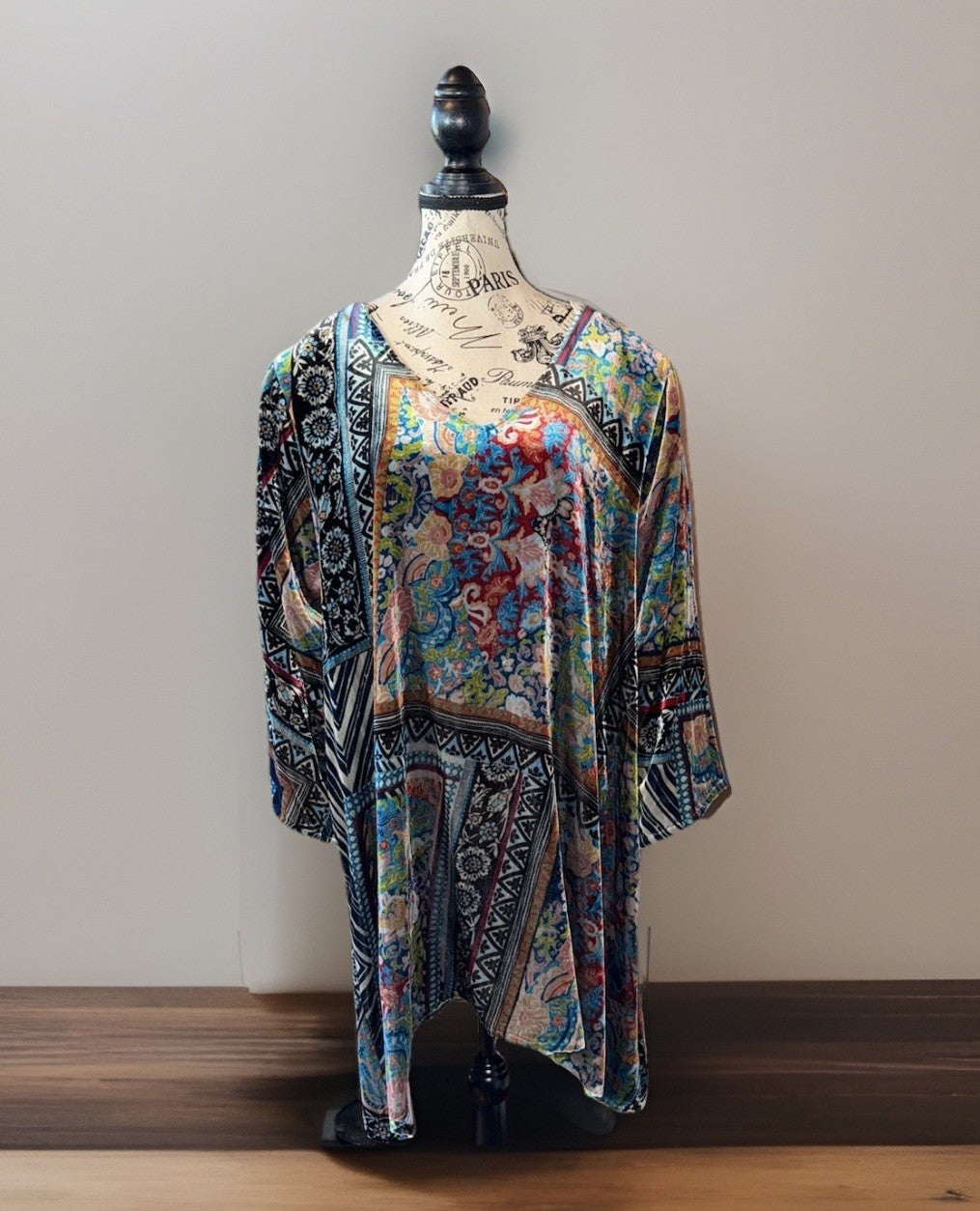 Johnny Was XXL Velvet Mini Shift Dress Tunic Or Top Shirt Jewel Tones BOHO Johnny Was