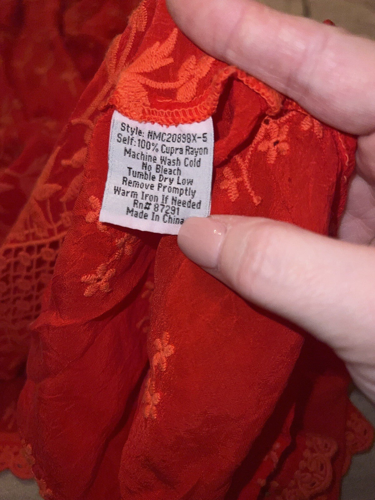 Johnny Was 1X Orangey Red Tunic Top Silky Cool Embroidery & Eyelet Tonal Kimono Johnny Was