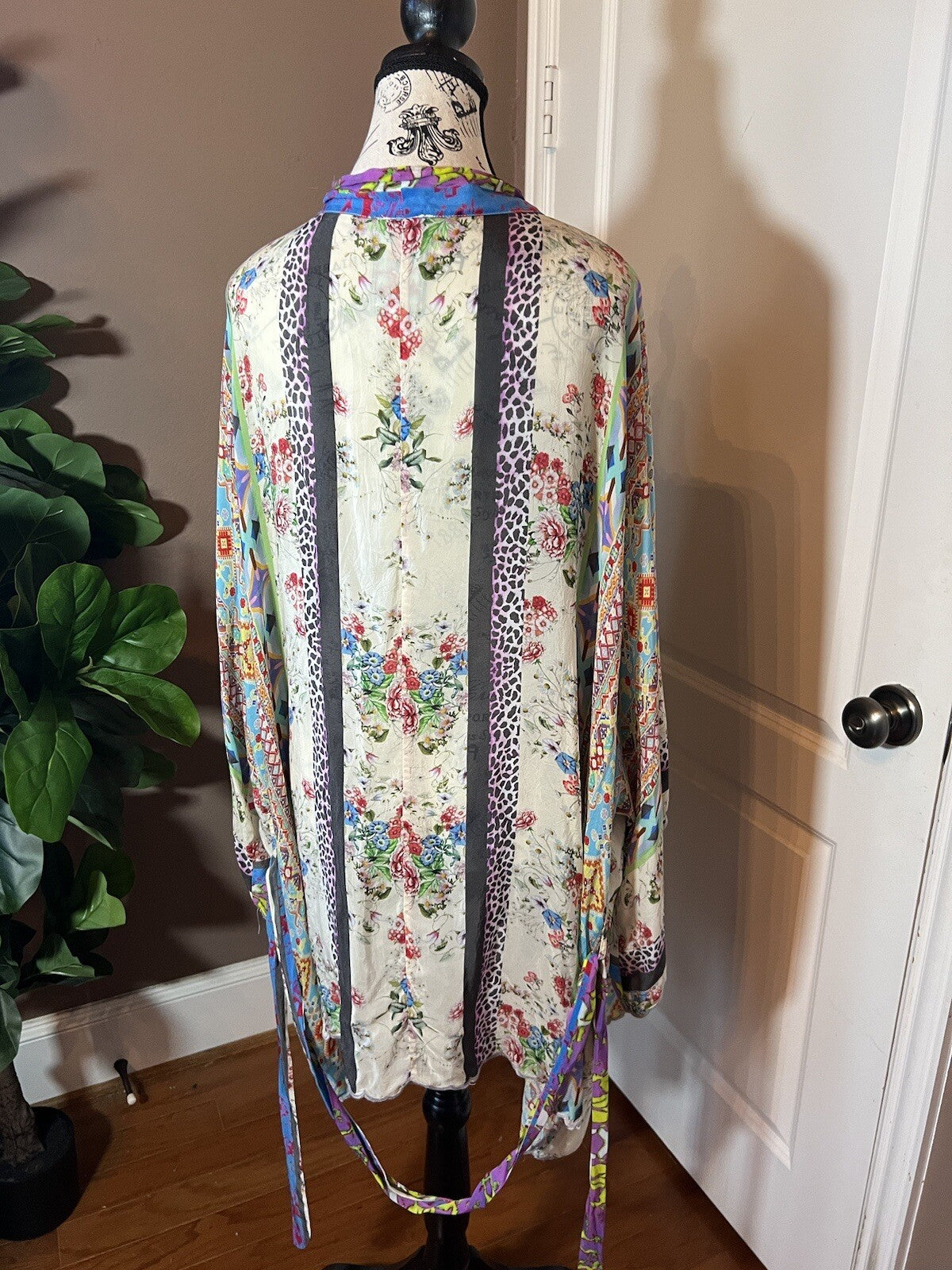 Johnny Was 2X Silky Kimono Jacket Floral W/ Belt Lavender Pink Lightweight Cool Johnny Was