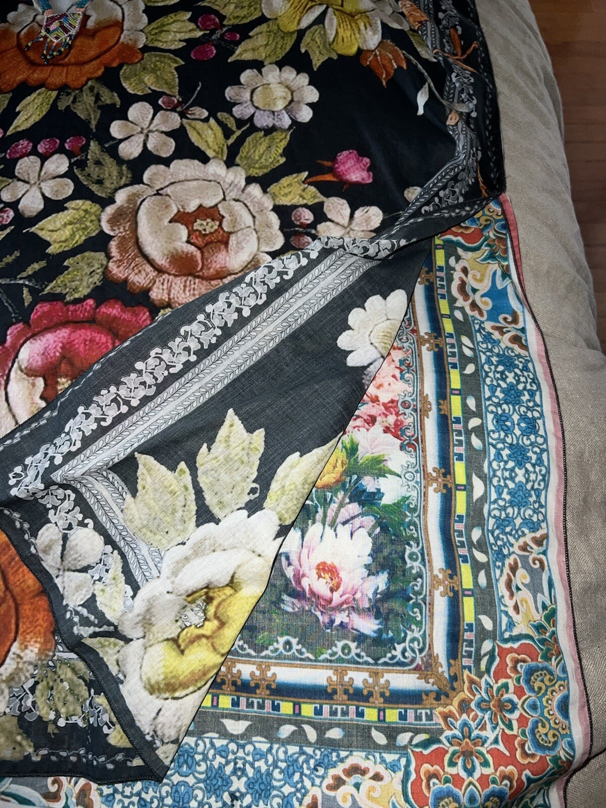 Johnny Was O/S Kimono Wrap Top Cover Up Beautiful Back & Beading Summer One Size Johnny Was