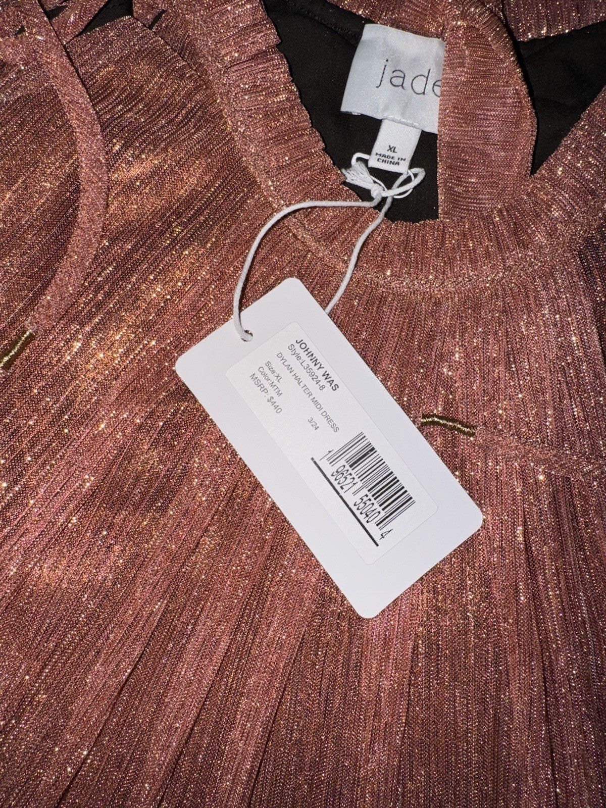 Johnny Was XL Rose Gold Pink Melon Cocktail Party Dress Sleeveless Tie Waist Johnny Was