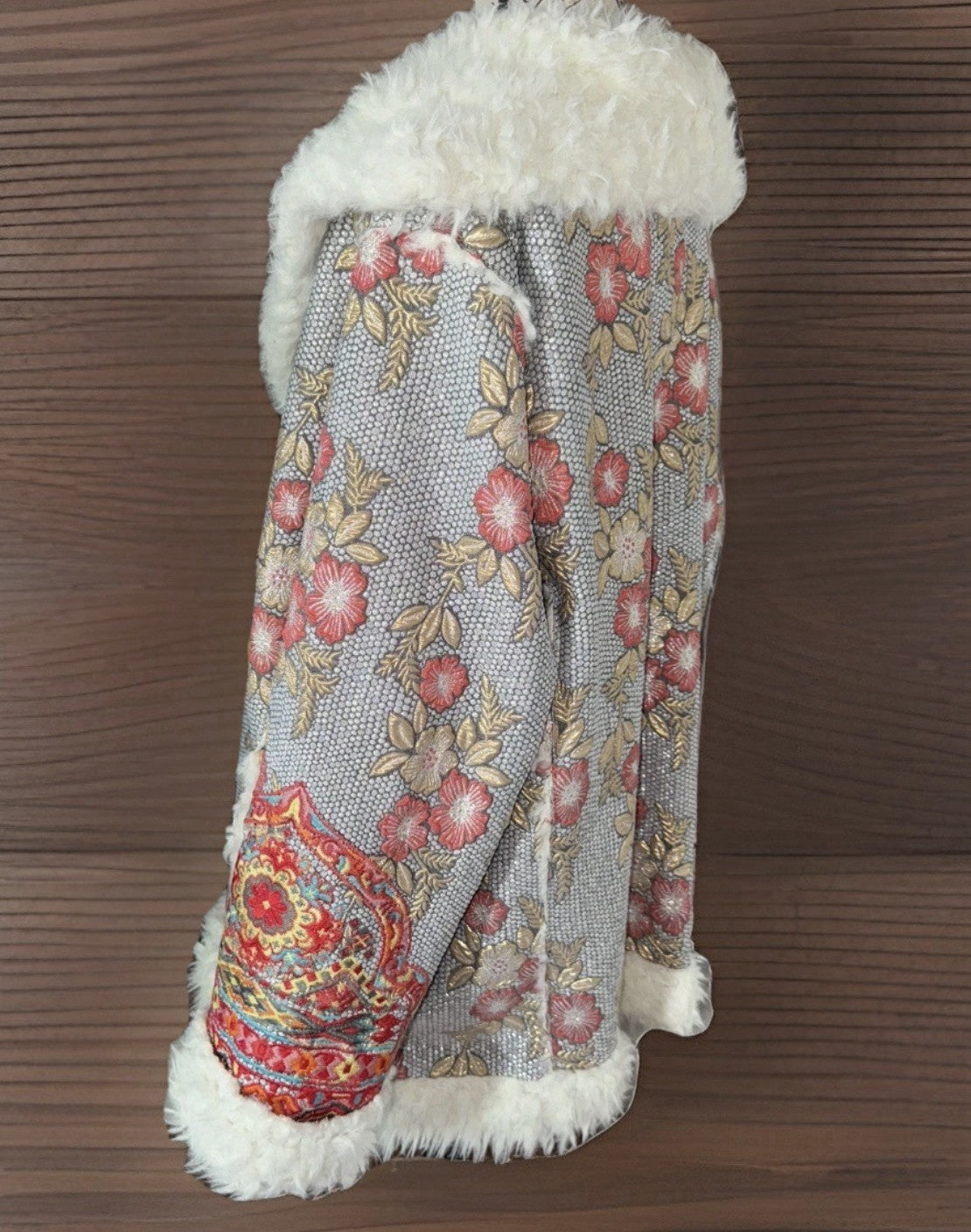 Johnny Was 1X Faux Fur Sherpa Coat Jacket Wrap Shearling Lined Tassles BOHO Johnny Was