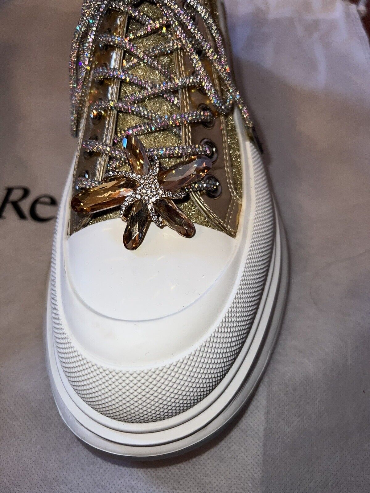 Alexander McQueen Tread Slick Gold Glitter Sneakers Retail $1180 Sz 42 US 10