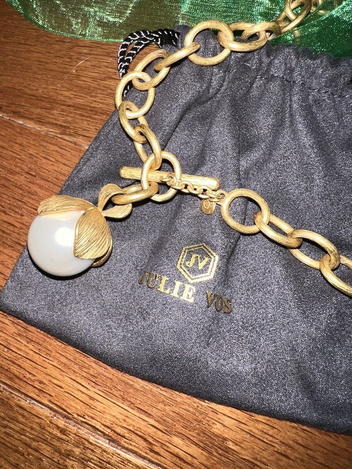 Julie Vos 24k Gold Plate And Large Pearl Toggle Link Necklace ADJUSTABLE WOW