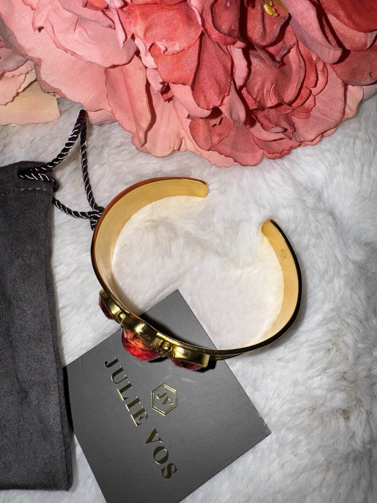 Julie Vos Iridescent Pink Two Tone Band Cuff Bracelet 24k Gold Plated Julie Vos