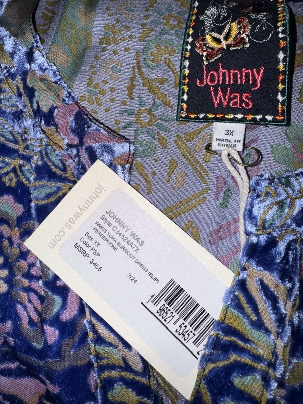 Johnny Was 3X Blue & Purple Velvet Burnout Shift MIDI Dress Lightweight Cool Johnny Was