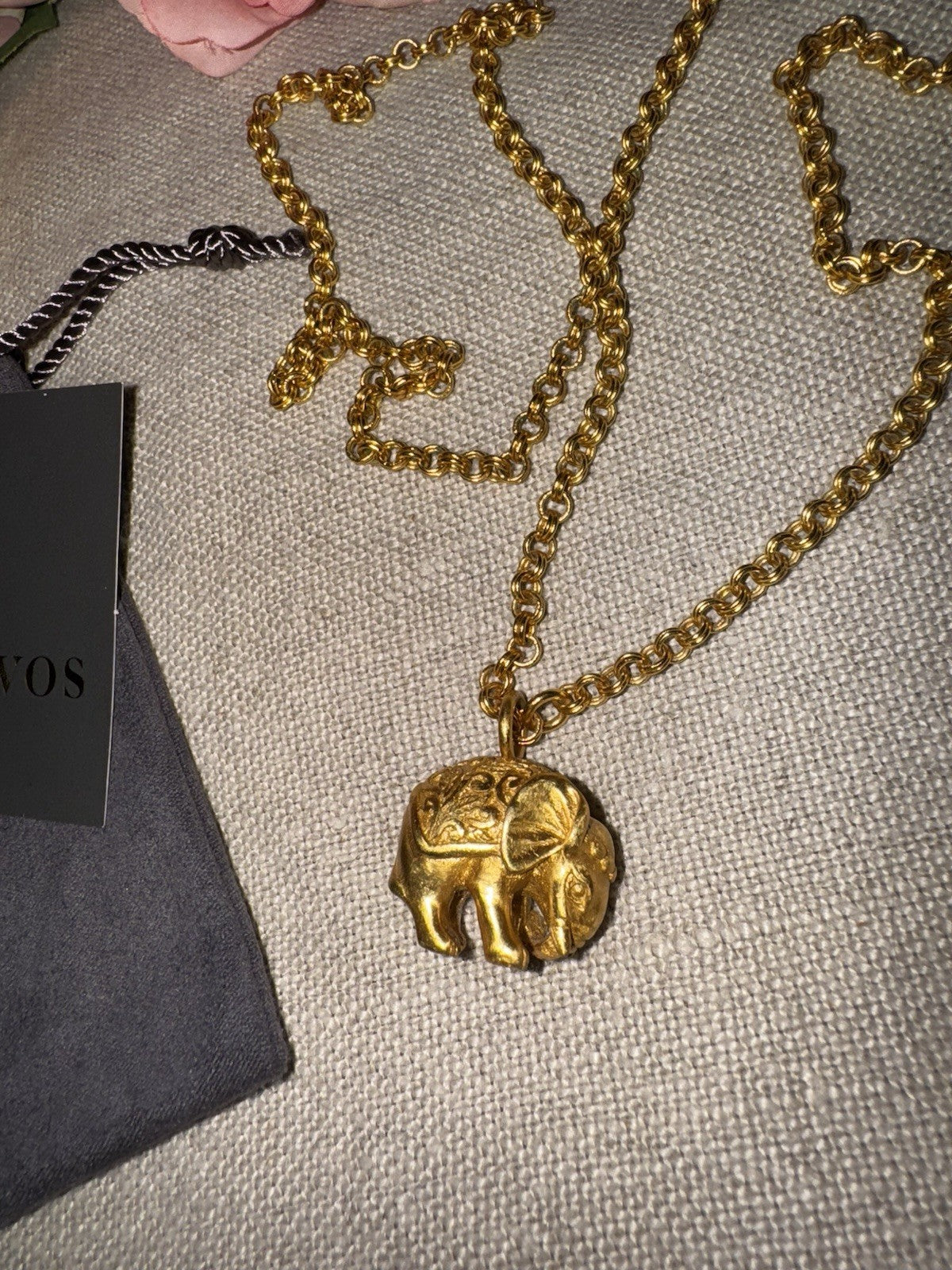 Julie Vos India Elephant Pendant Long Necklace 34” 24K Gold Plated Indian Julie Vos