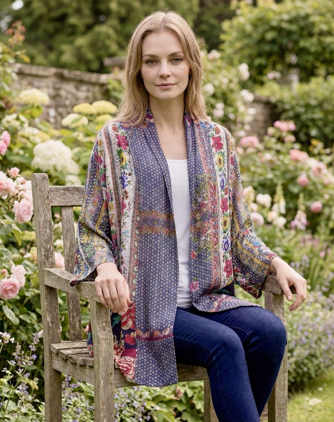 Johnny Was XXL Kimono Jacket Wrap Lightweight Cool OVERSIZED Red White & Blue Johnny Was