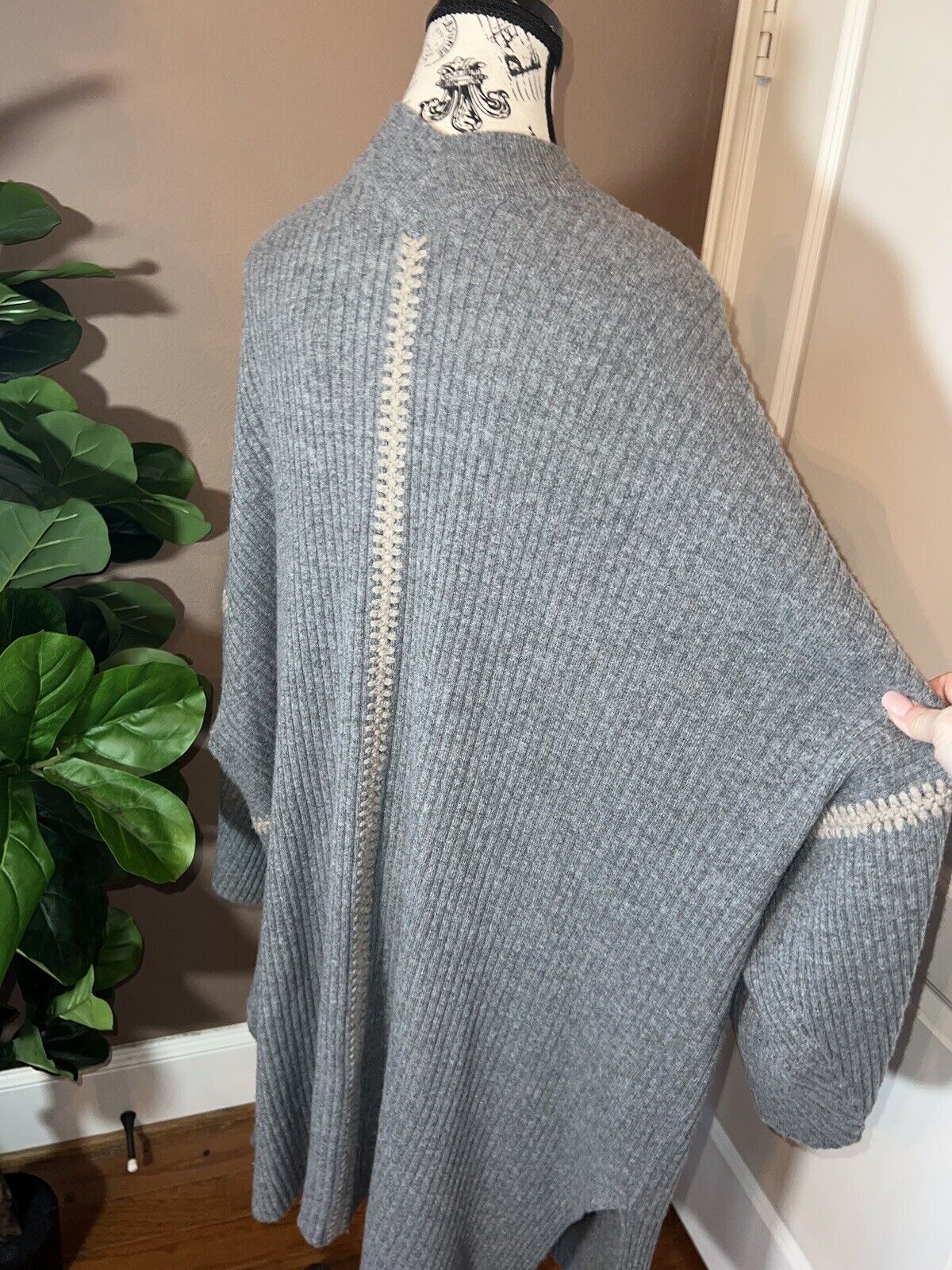 Johnny Was Soft Grey Cashmere Long Kimono Cardigan Wrap Duster L Large