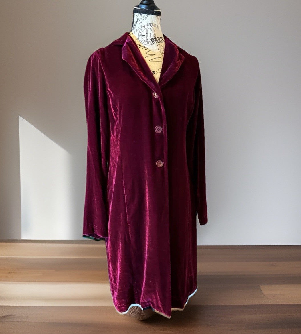 Johnny Was M Medium Red Velvet Tailored Coat Jacket Wrap Dressy & Classic Style Johnny Was