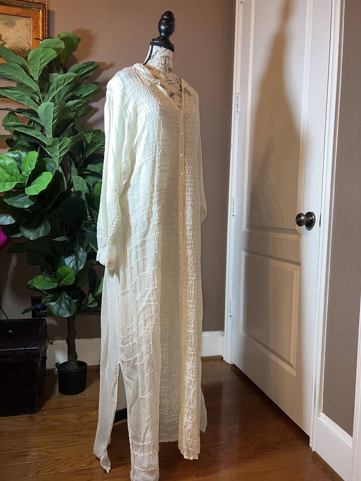 Johnny Was Ivory Silky Embroidery & Lace Kimono Dress Beach Wedding  XXL 2XL 2X